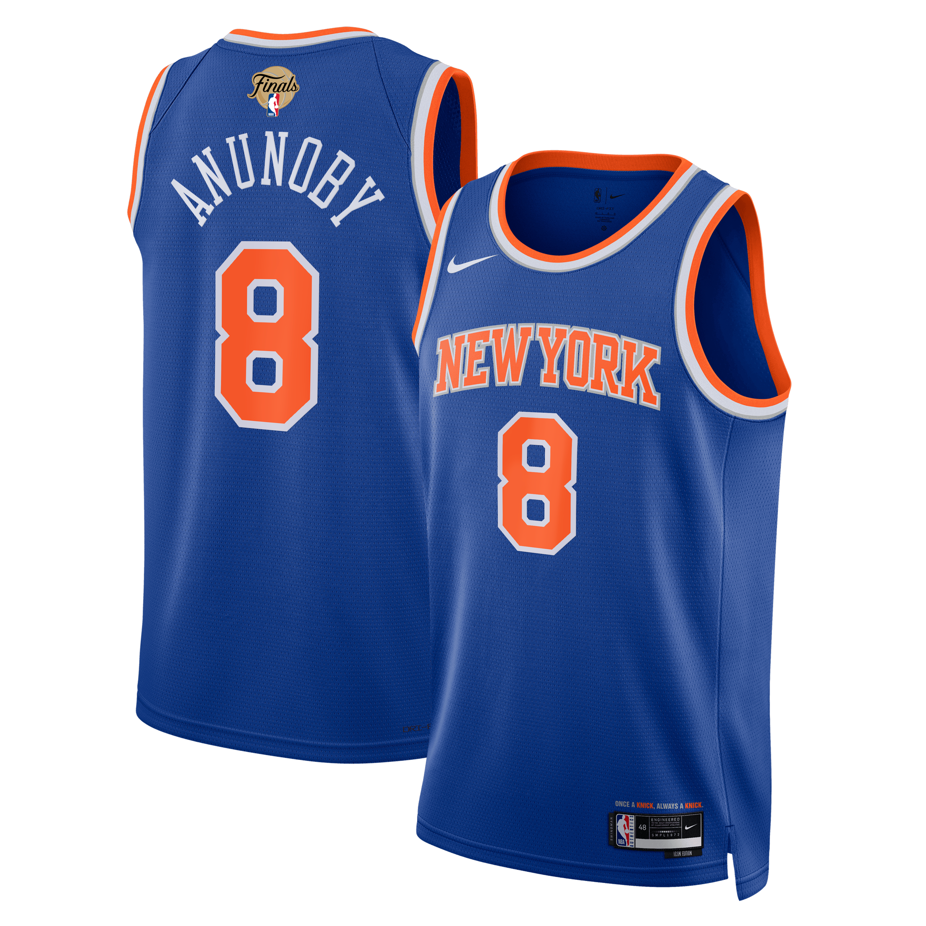 Unisex Nike OG Anunoby Blue New York Knicks 2026 NBA Finals Patch Swingman Jersey - Icon Edition