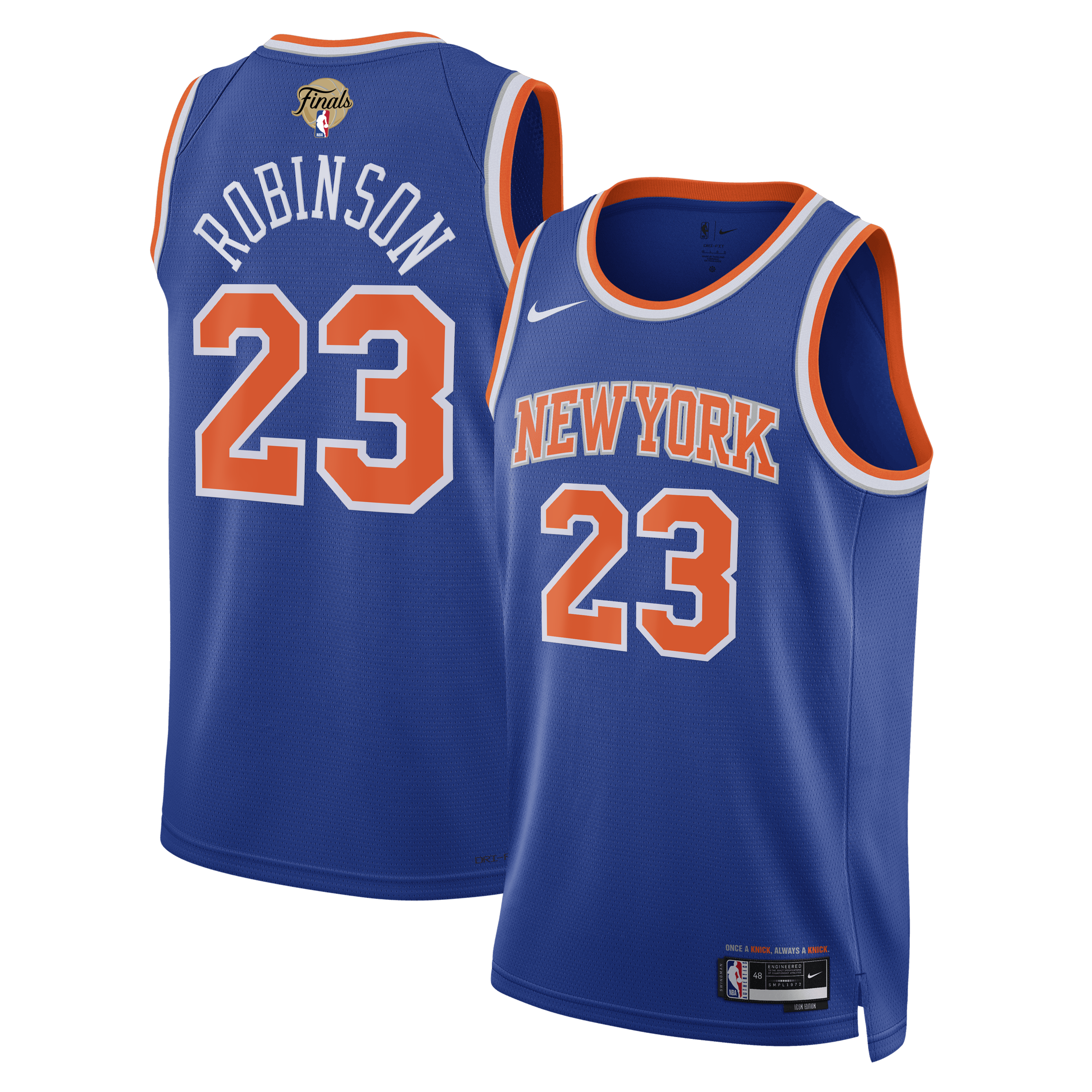 Unisex Nike Mitchell Robinson Blue New York Knicks 2026 NBA Finals Patch Swingman Jersey - Icon Edition