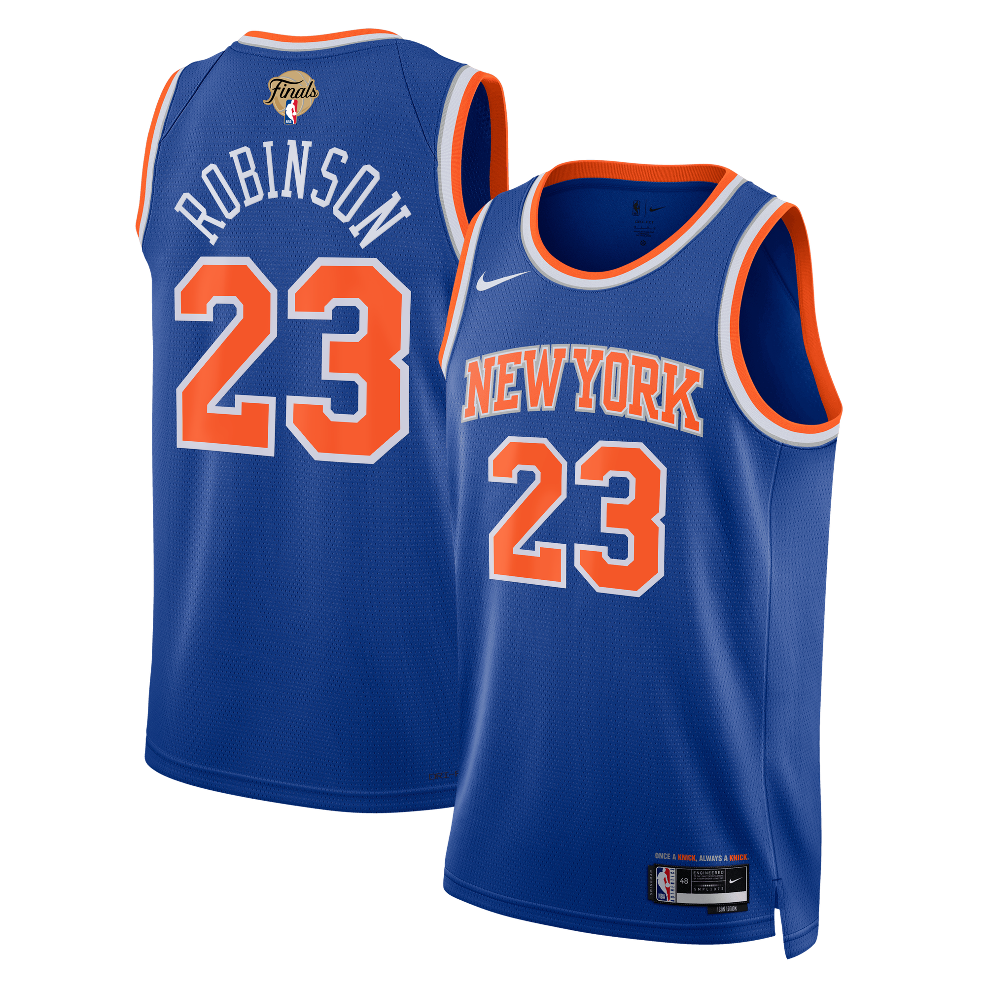 Unisex Nike Mitchell Robinson Blue New York Knicks 2026 NBA Finals Patch Swingman Jersey - Icon Edition