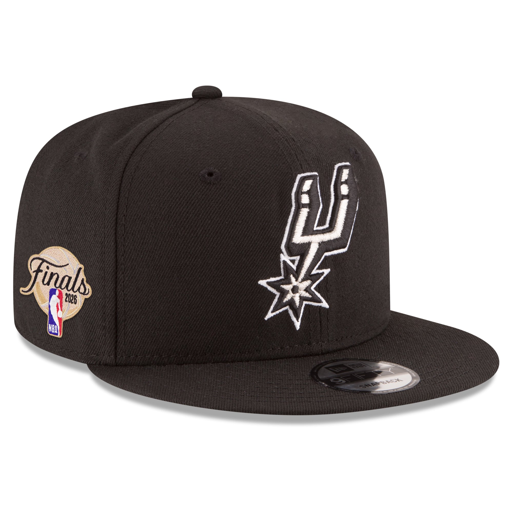 Men's New Era Black San Antonio Spurs 2026 NBA Finals Side Patch 9FIFTY Snapback Hat