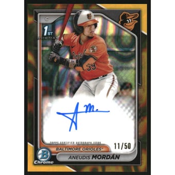 2024 Bowman Chrome Prospect Autographs Gold Lava Refractors #CPAAMO Aneudis Mordan