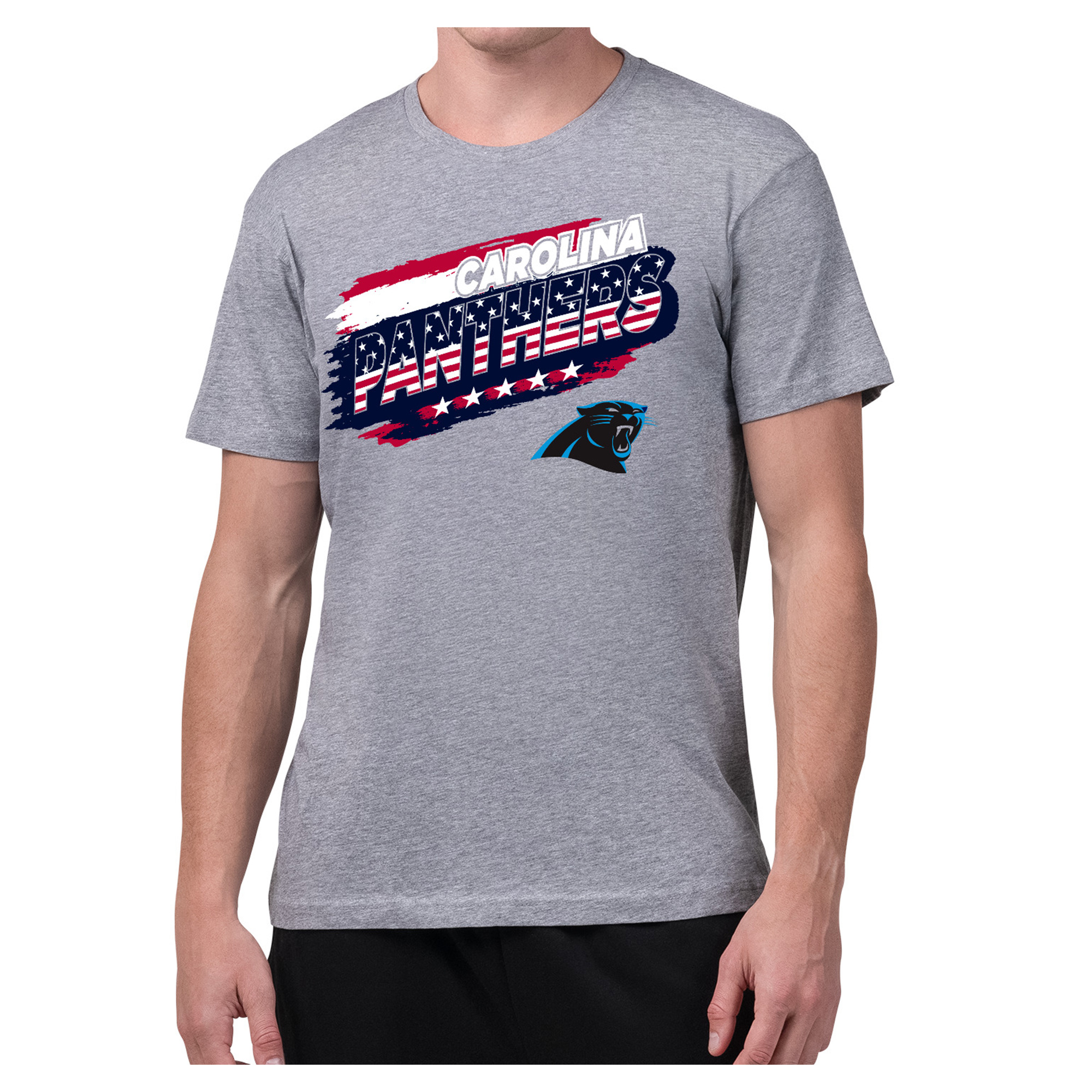 Men's Starter Gray Carolina Panthers Patriotic Paint T-Shirt