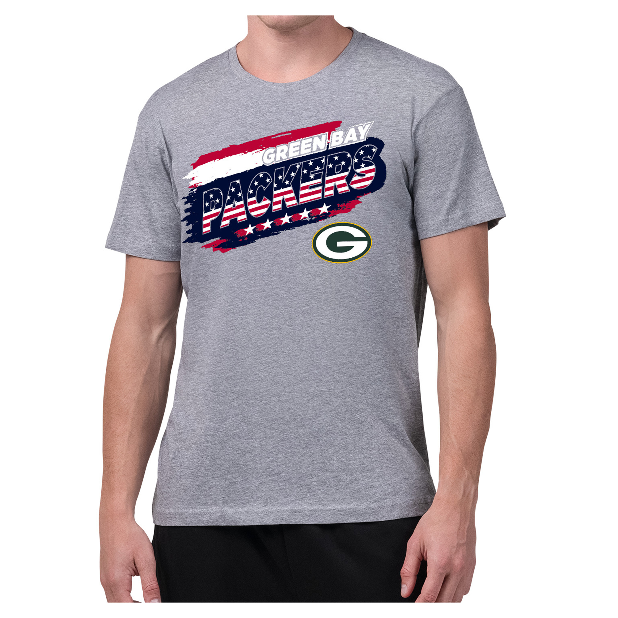 Men's Starter Gray Green Bay Packers Patriotic Paint T-Shirt