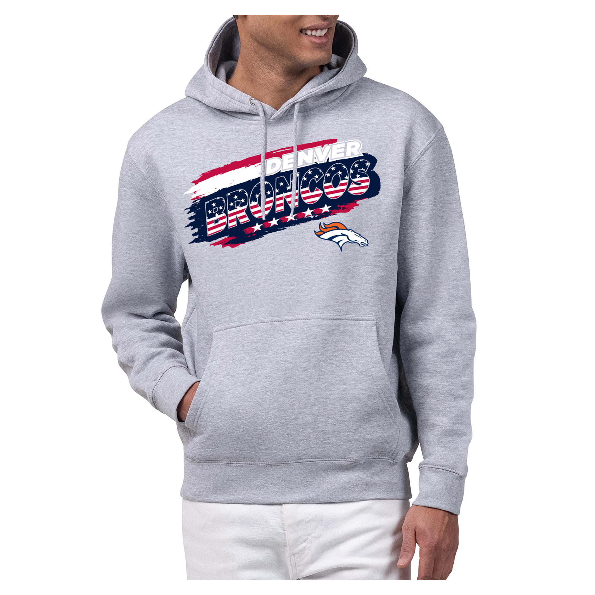Men's Starter Gray Denver Broncos Patriotic Paint Hoodie