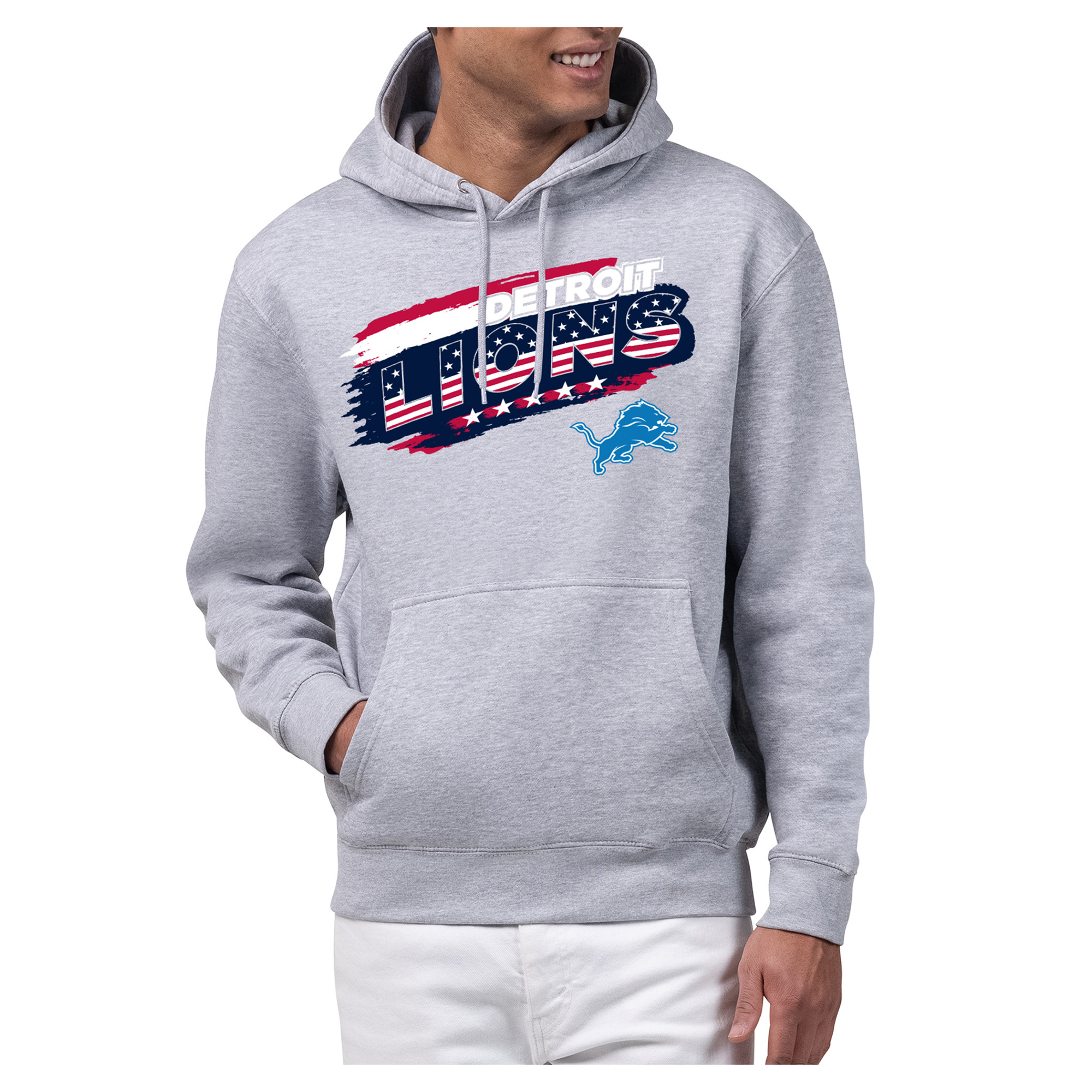 Men's Starter Gray Detroit Lions Patriotic Paint Hoodie