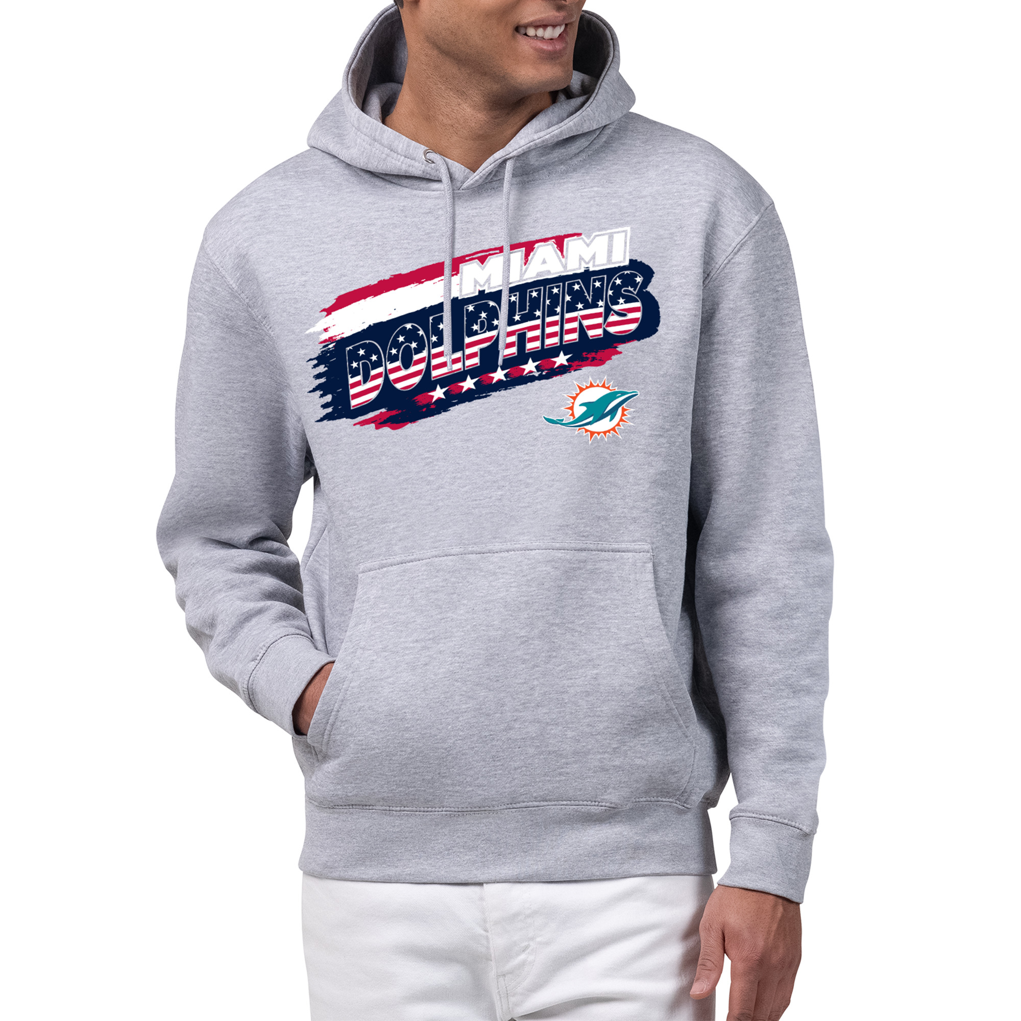 Men's Starter Gray Miami Dolphins Patriotic Paint Hoodie
