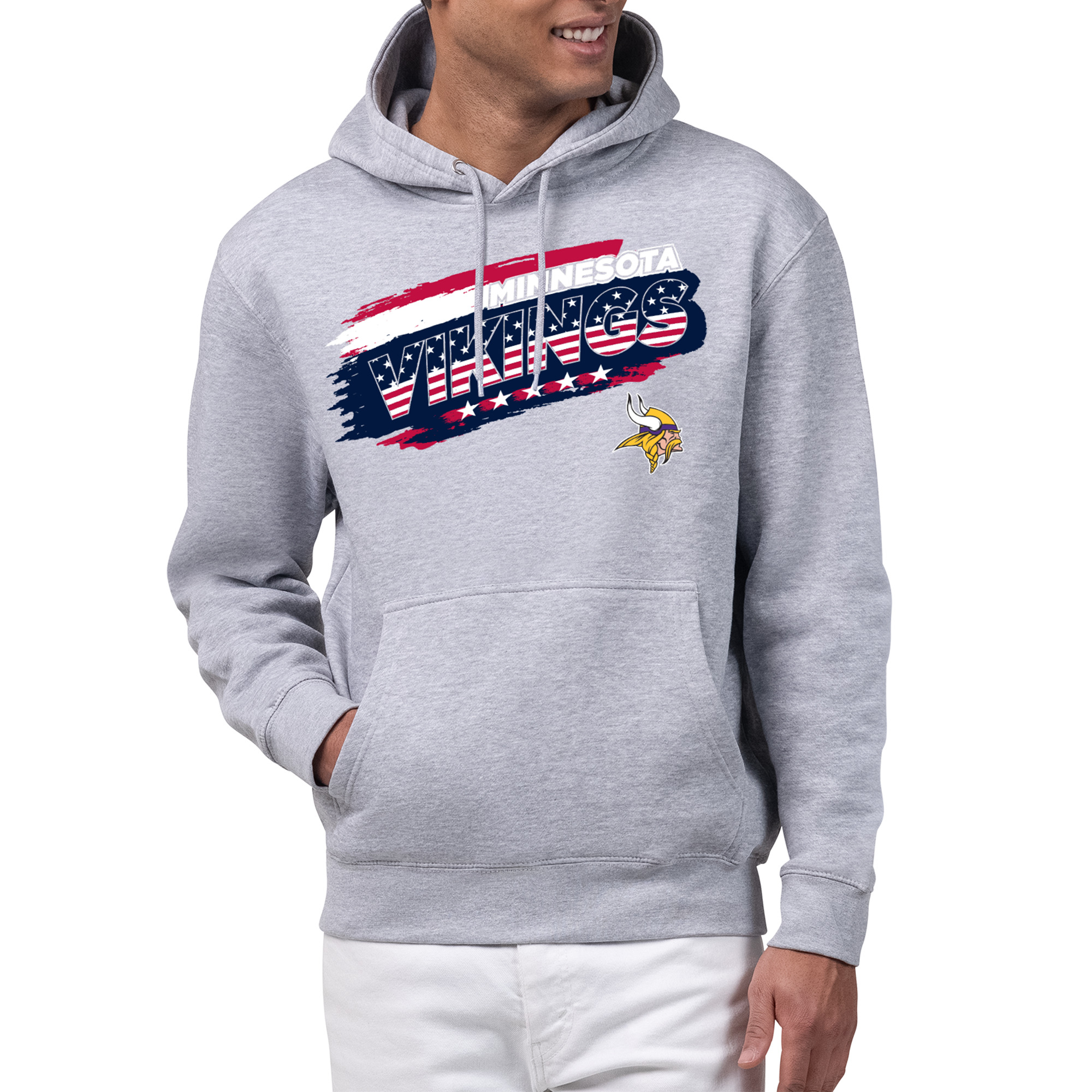 Men's Starter Gray Minnesota Vikings Patriotic Paint Hoodie