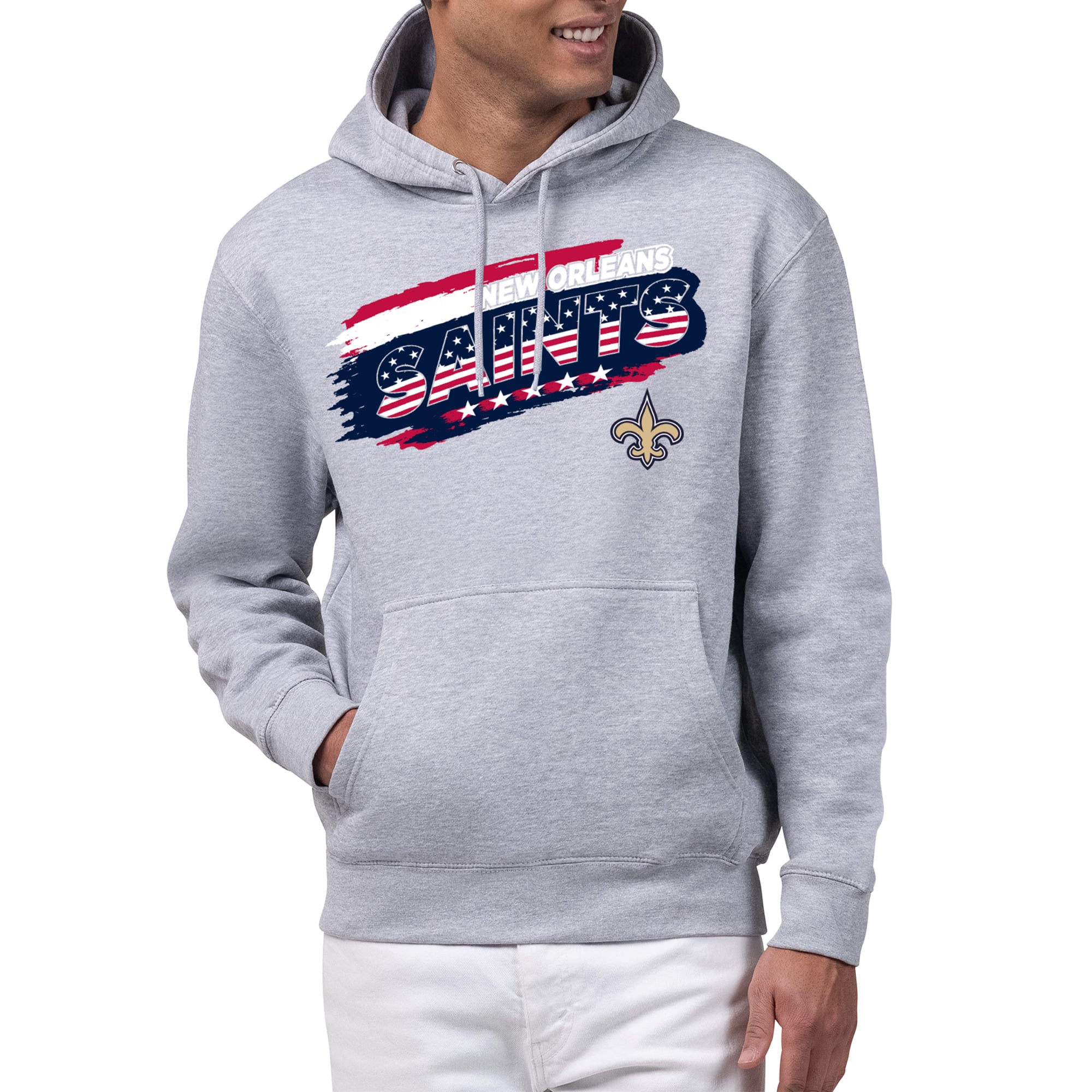 Men's Starter Gray New Orleans Saints Patriotic Paint Hoodie