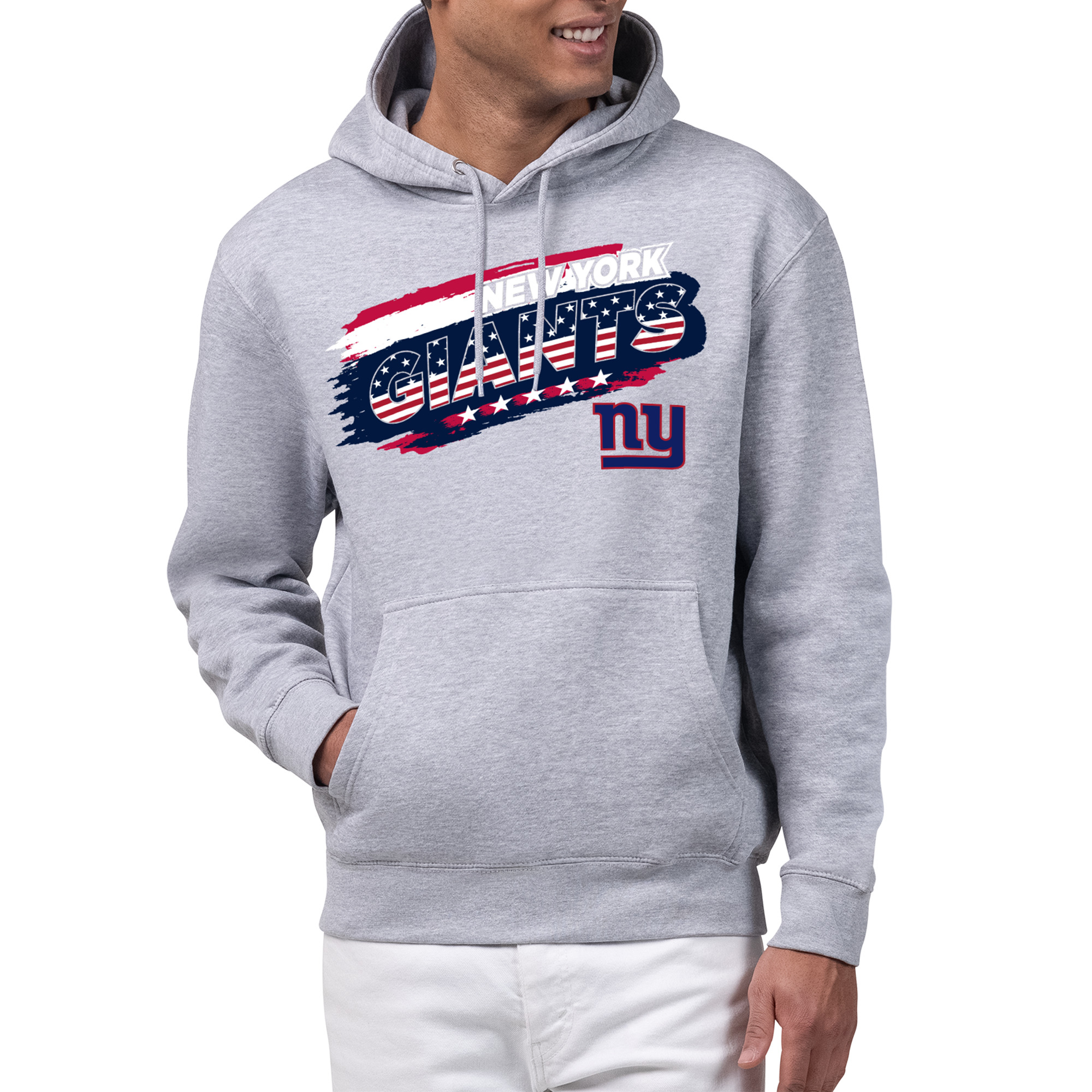 Men's Starter Gray New York Giants Patriotic Paint Hoodie