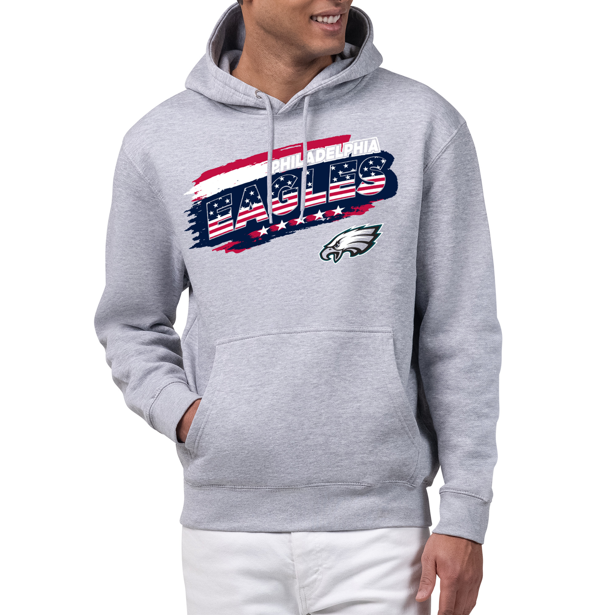 Men's Starter Gray Philadelphia Eagles Patriotic Paint Hoodie