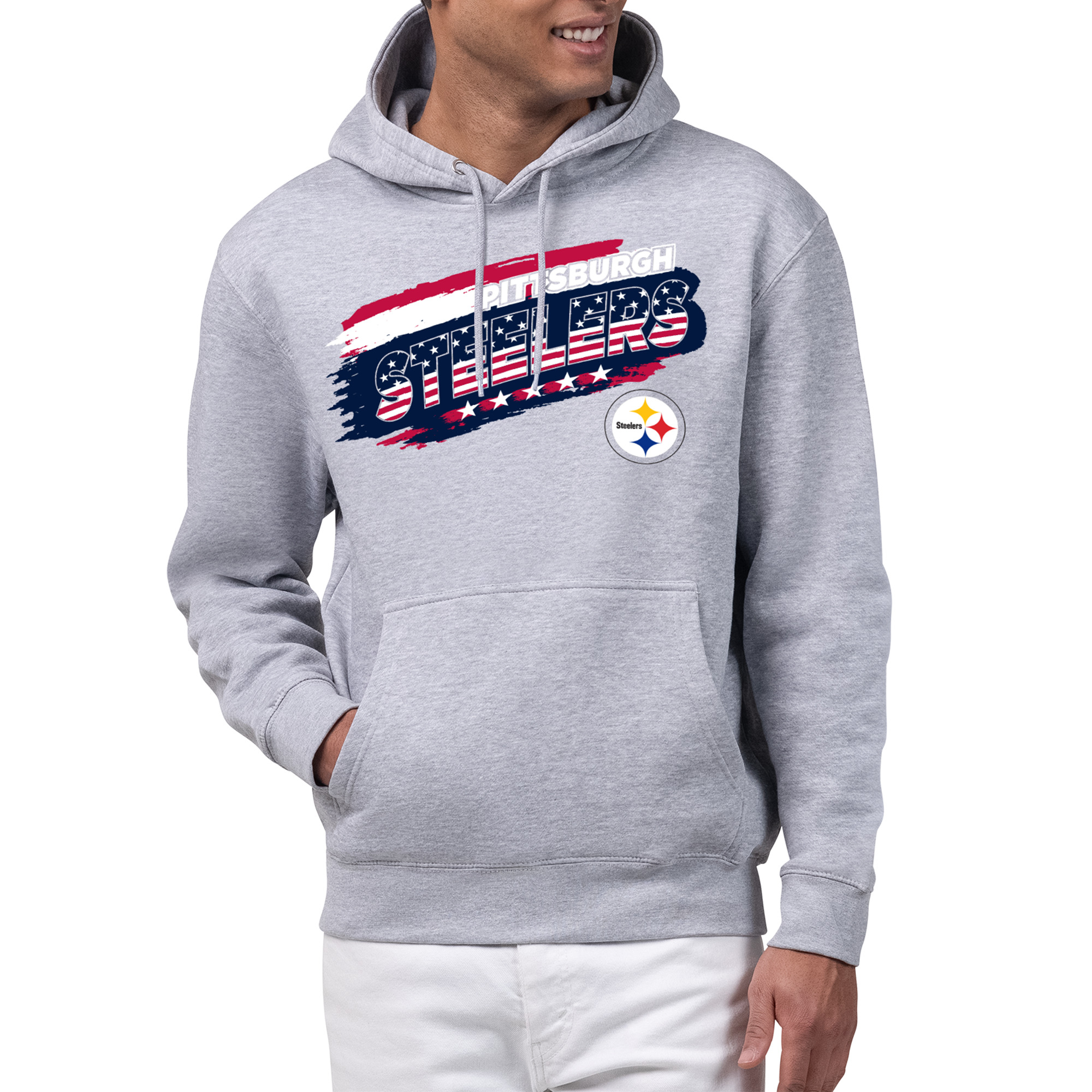 Men's Starter Gray Pittsburgh Steelers Patriotic Paint Hoodie