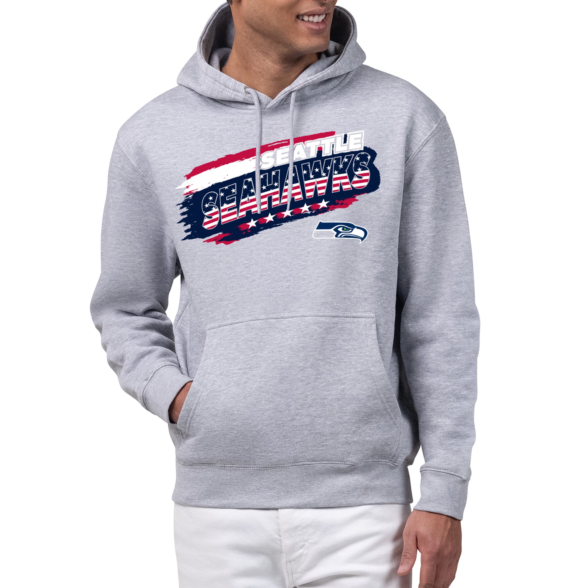 Men's Starter Gray Seattle Seahawks Patriotic Paint Hoodie