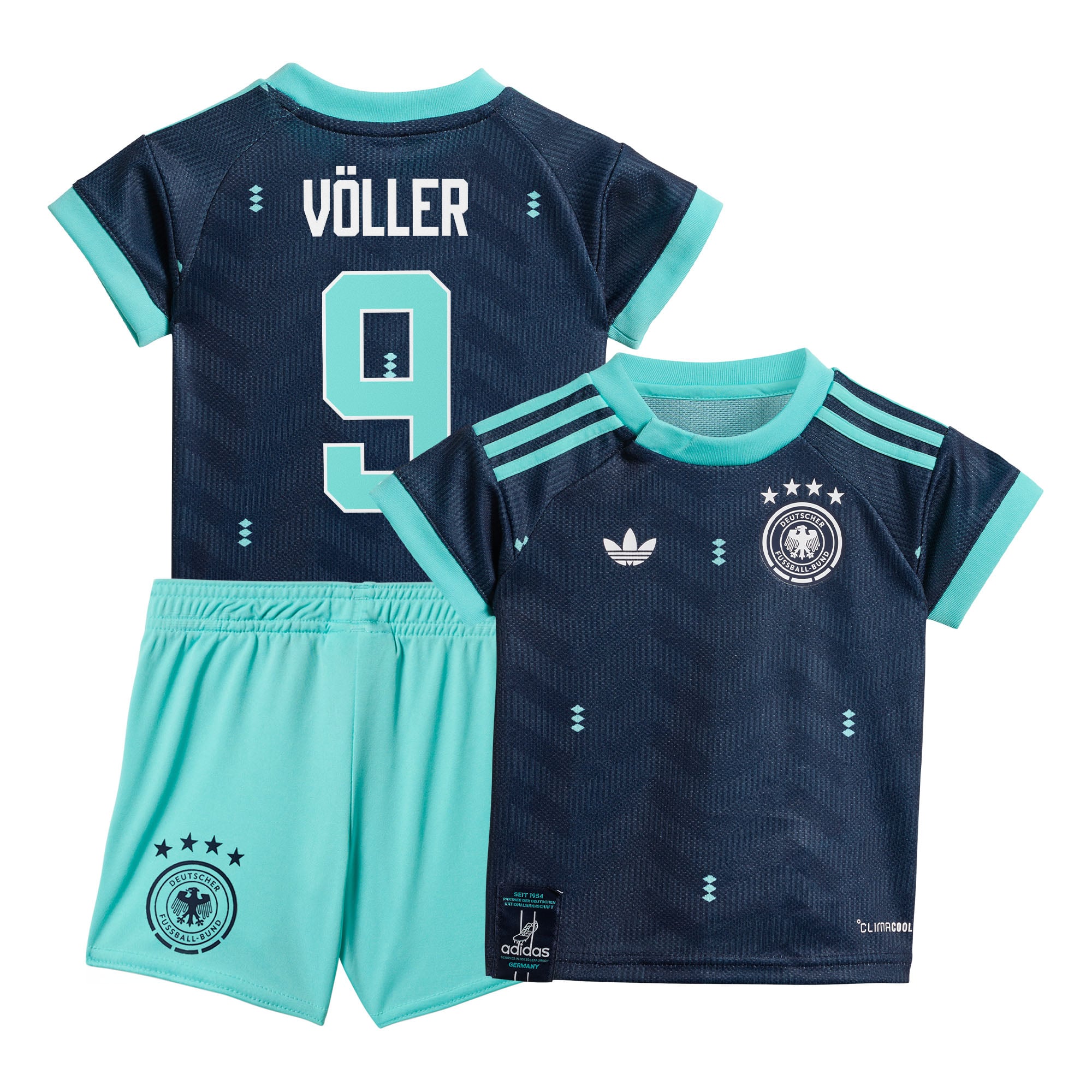 DFB Mini-Auswärtsausrüstung 2026 mit Aufdruck Völler 9
