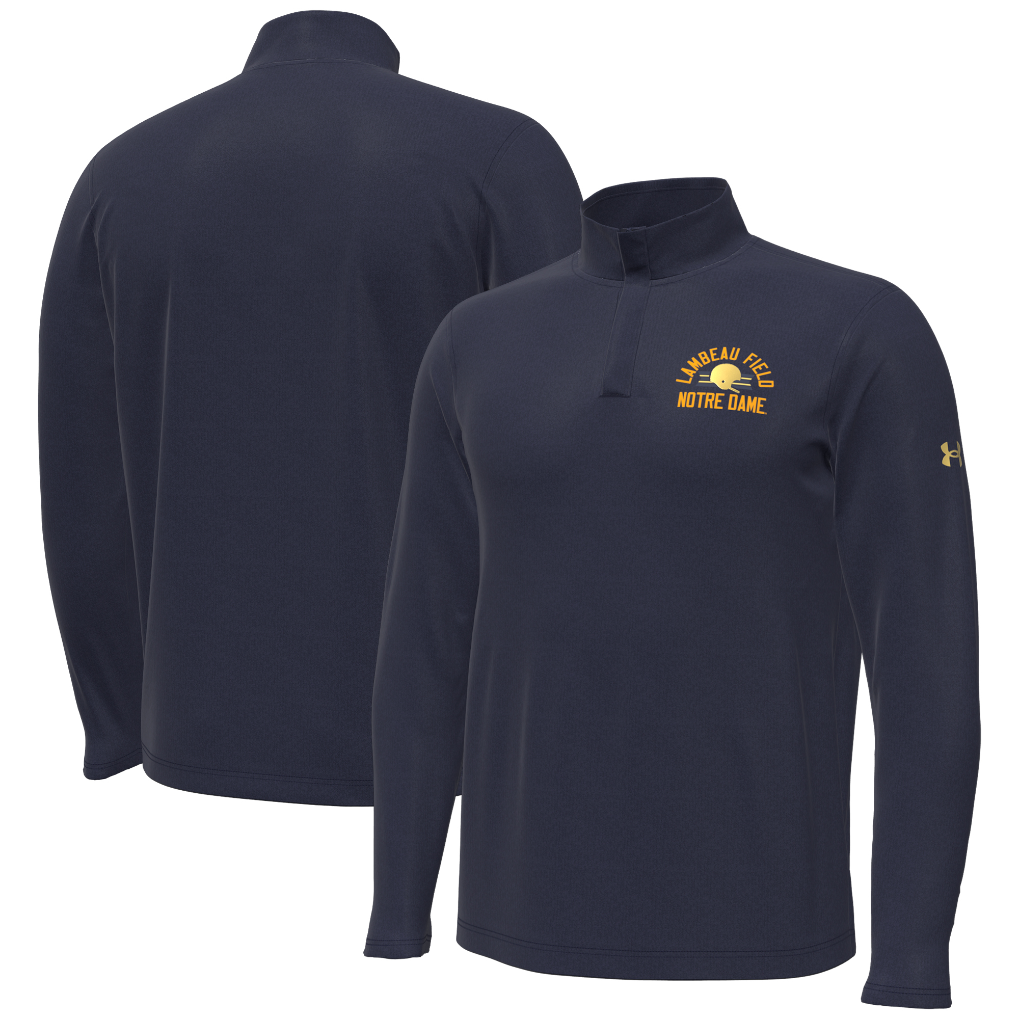 Men's Under Armour  Navy Notre Dame Fighting Irish 2026 Shamrock Series Metallic Lambeau Field Arch Quarter-Zip Pullover
