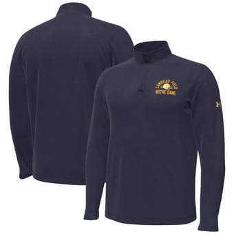 Men's Under Armour Navy Notre Dame Fighting Irish 2026 Shamrock Series Metallic Lambeau Field Arch Quarter-Zip Pullover