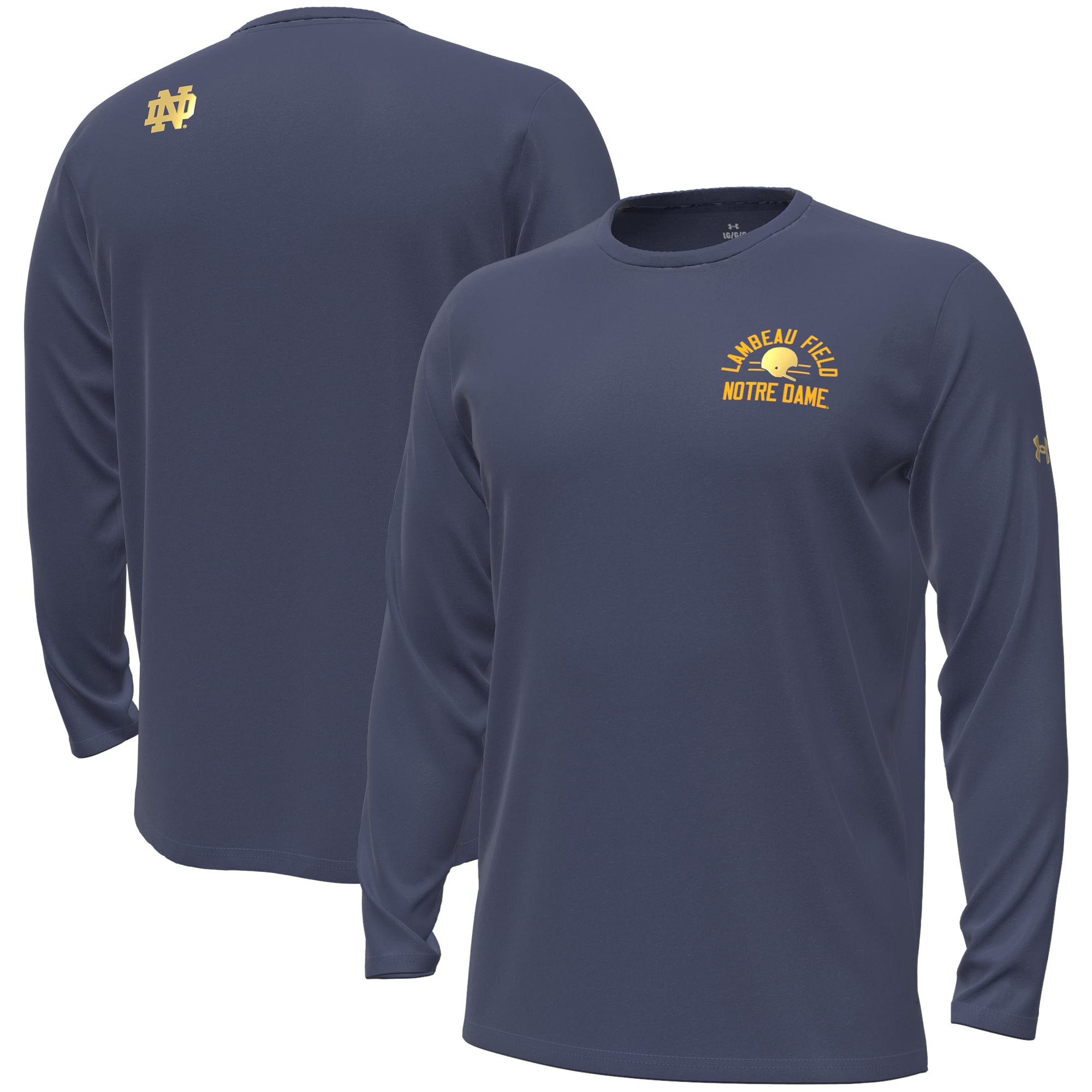 Men's Under Armour  Navy Notre Dame Fighting Irish 2026 Shamrock Series Metallic Lambeau Field Vanish Long Sleeve T-Shirt