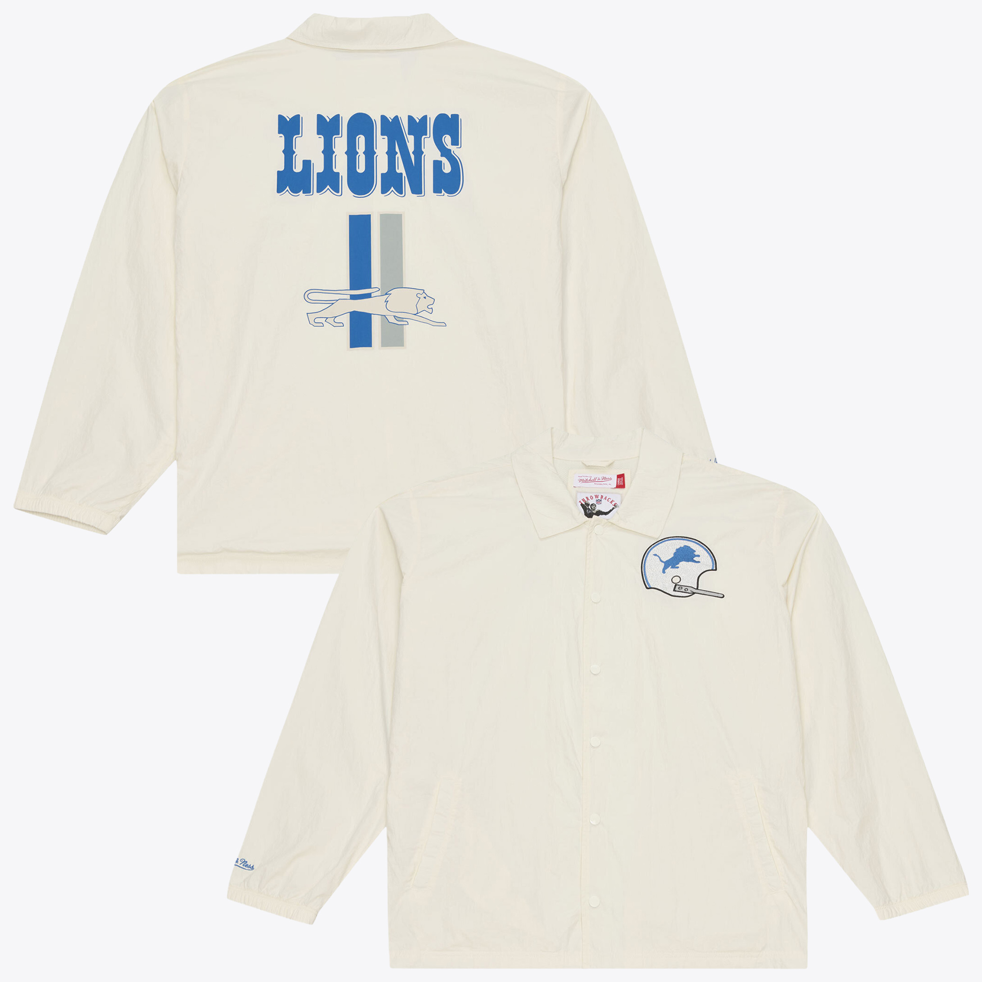 Men's Mitchell & Ness  Cream Detroit Lions Retro Roots Full-Snap Coaches Jacket