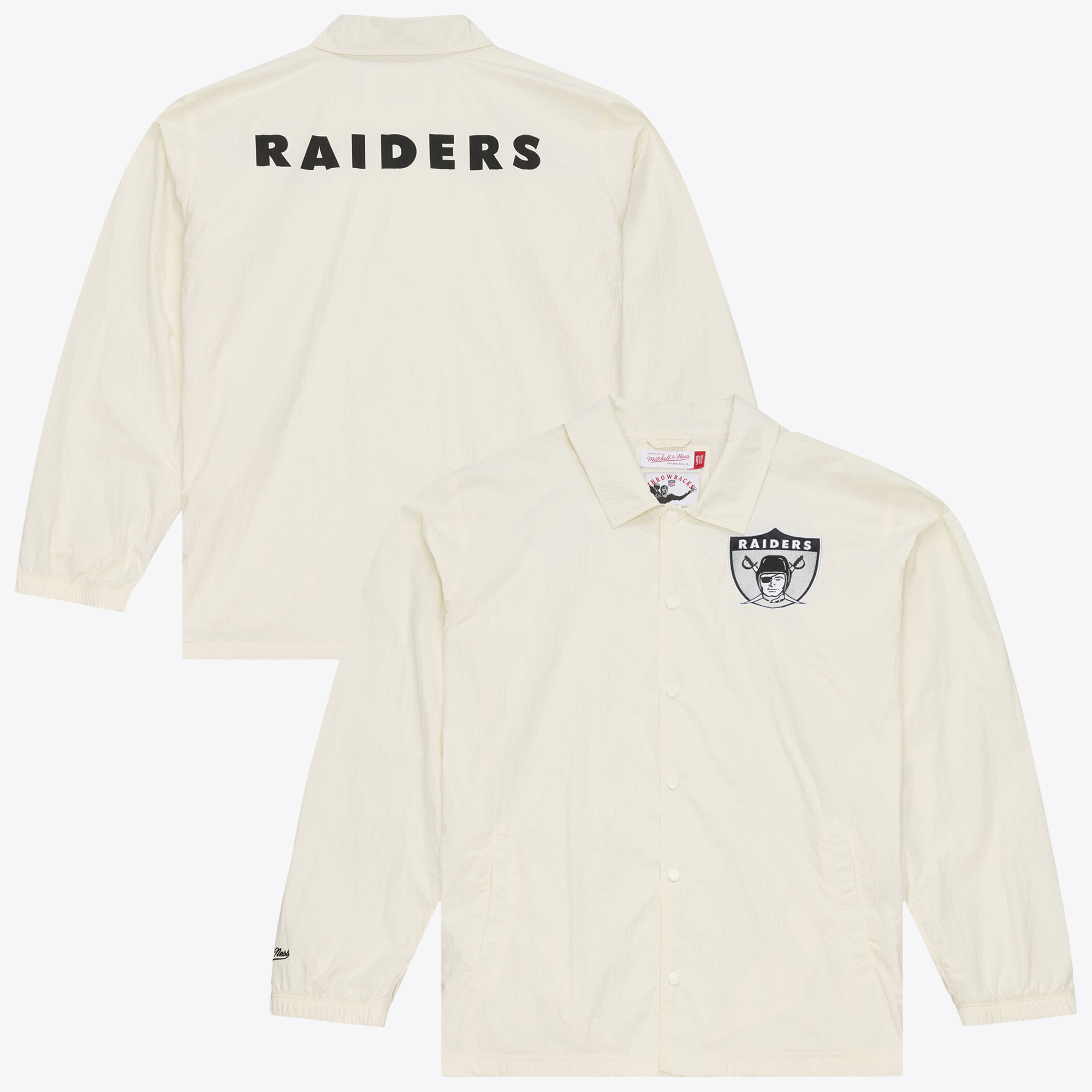 Men's Mitchell & Ness  Cream Las Vegas Raiders Retro Roots Full-Snap Coaches Jacket