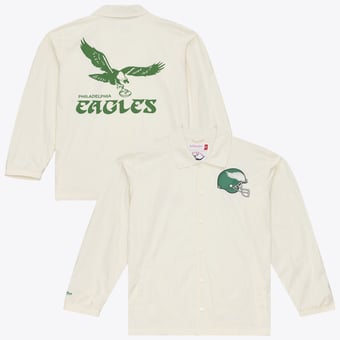 Men's Mitchell & Ness  Cream Philadelphia Eagles Retro Roots Full-Snap Coaches Jacket