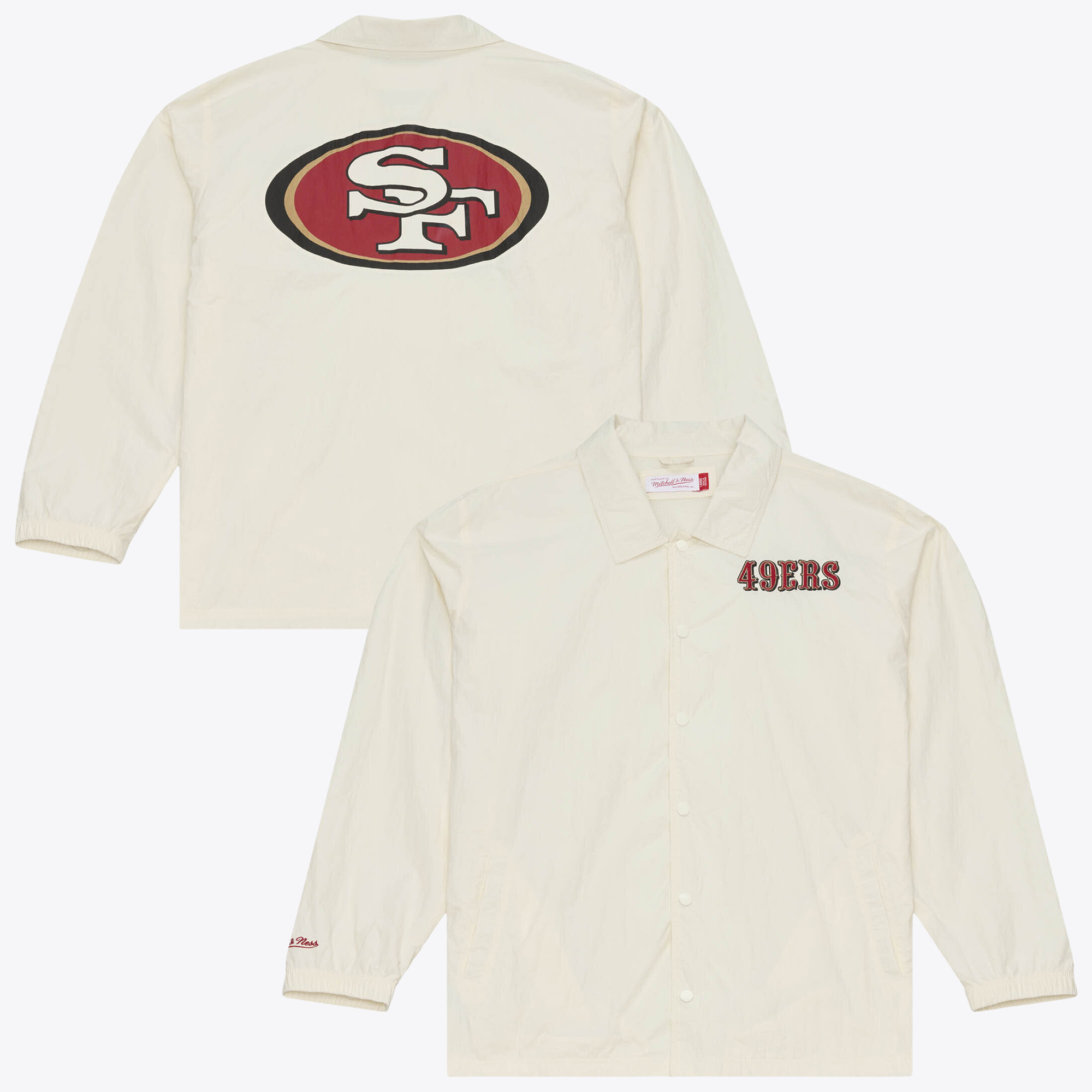 Men's Mitchell & Ness Cream San Francisco 49ers Retro Roots Full-Snap Coaches Jacket