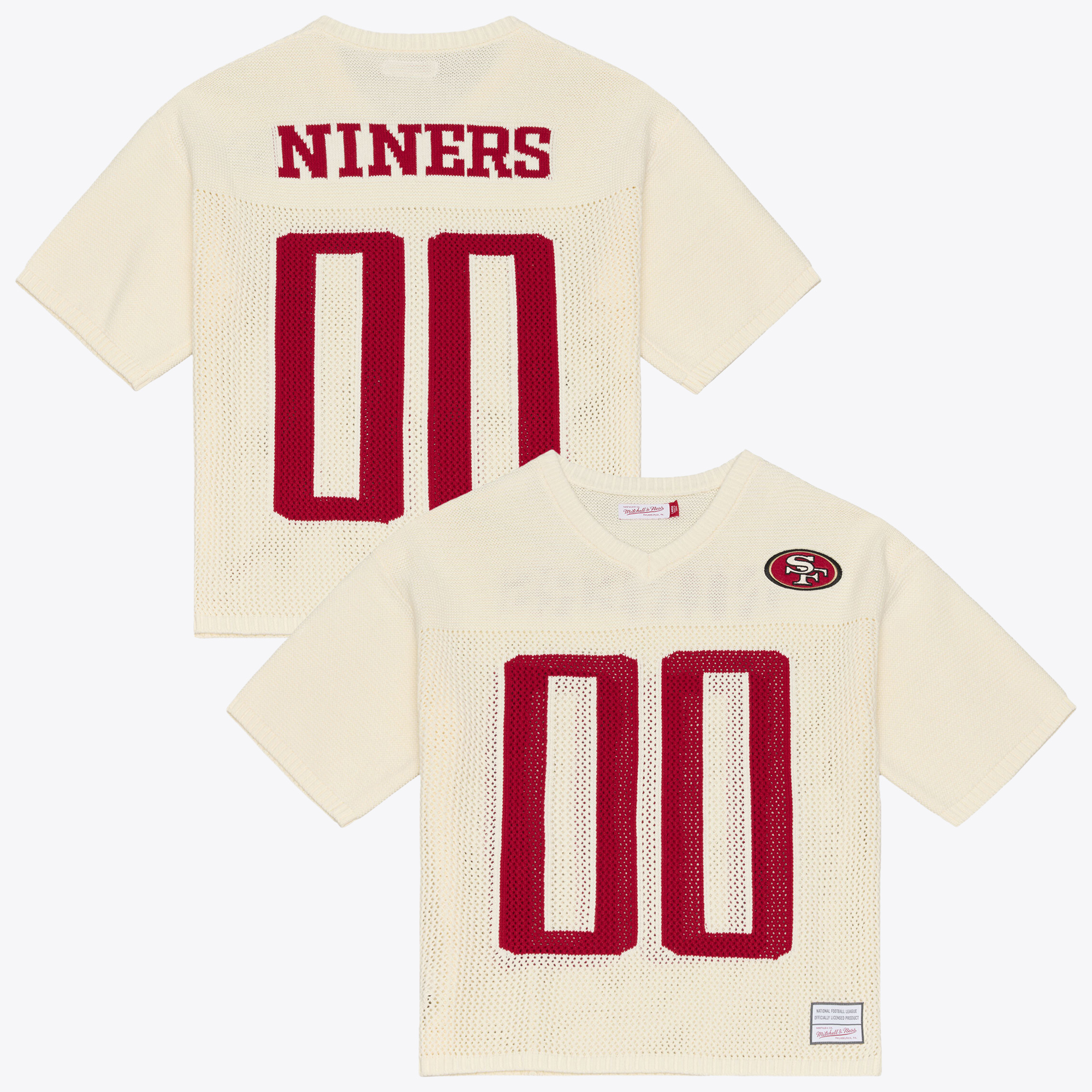 Men's Mitchell & Ness  Cream San Francisco 49ers Retro Roots Short Sleeve Sweater Jersey