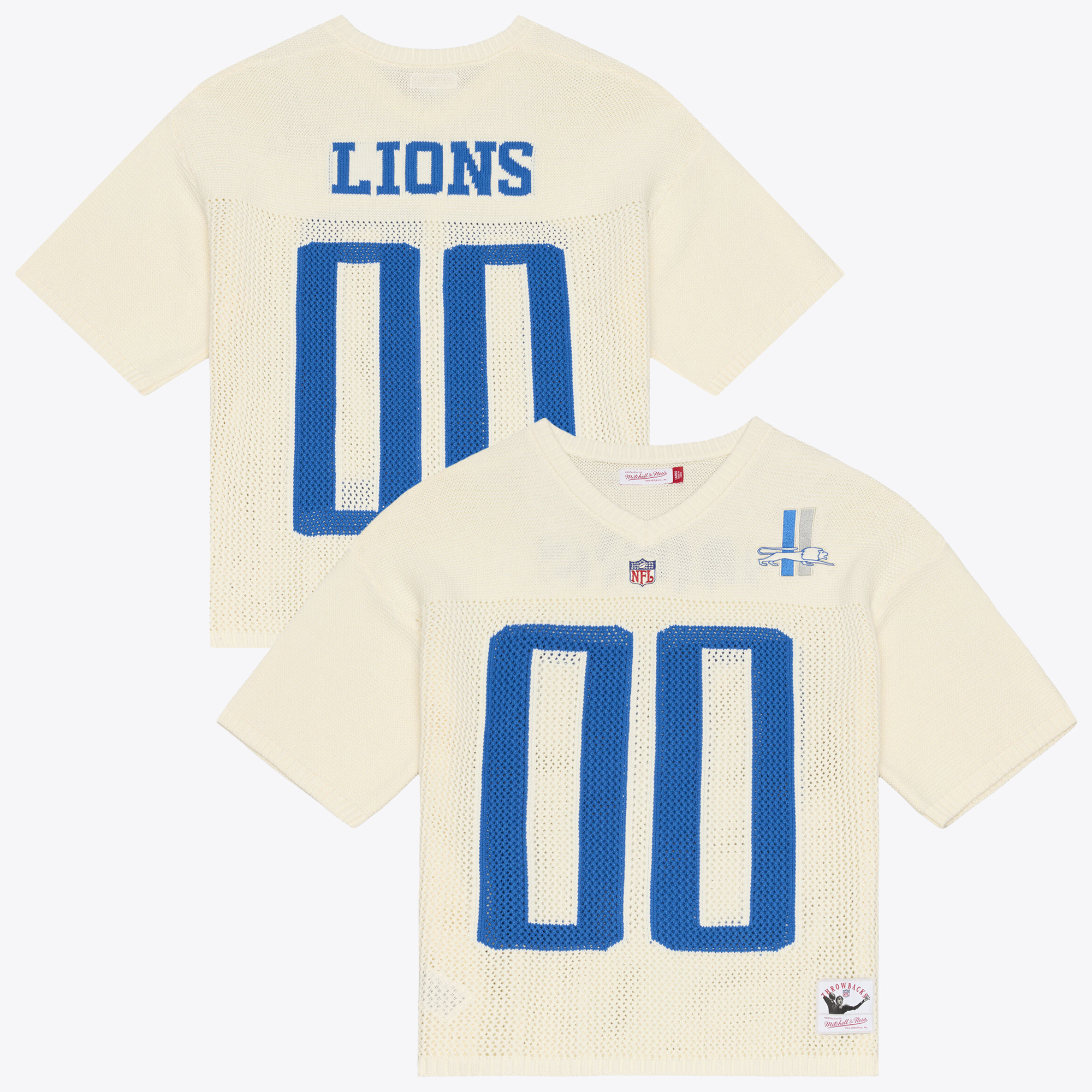 Men's Mitchell & Ness Cream Detroit Lions Retro Roots Short Sleeve Sweater Jersey