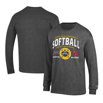 Men's Champion Gray Oklahoma Sooners vs. Mississippi State Bulldogs 2026 NCAA Softball Super Regional Matchup Long Sleeve T-Shirt