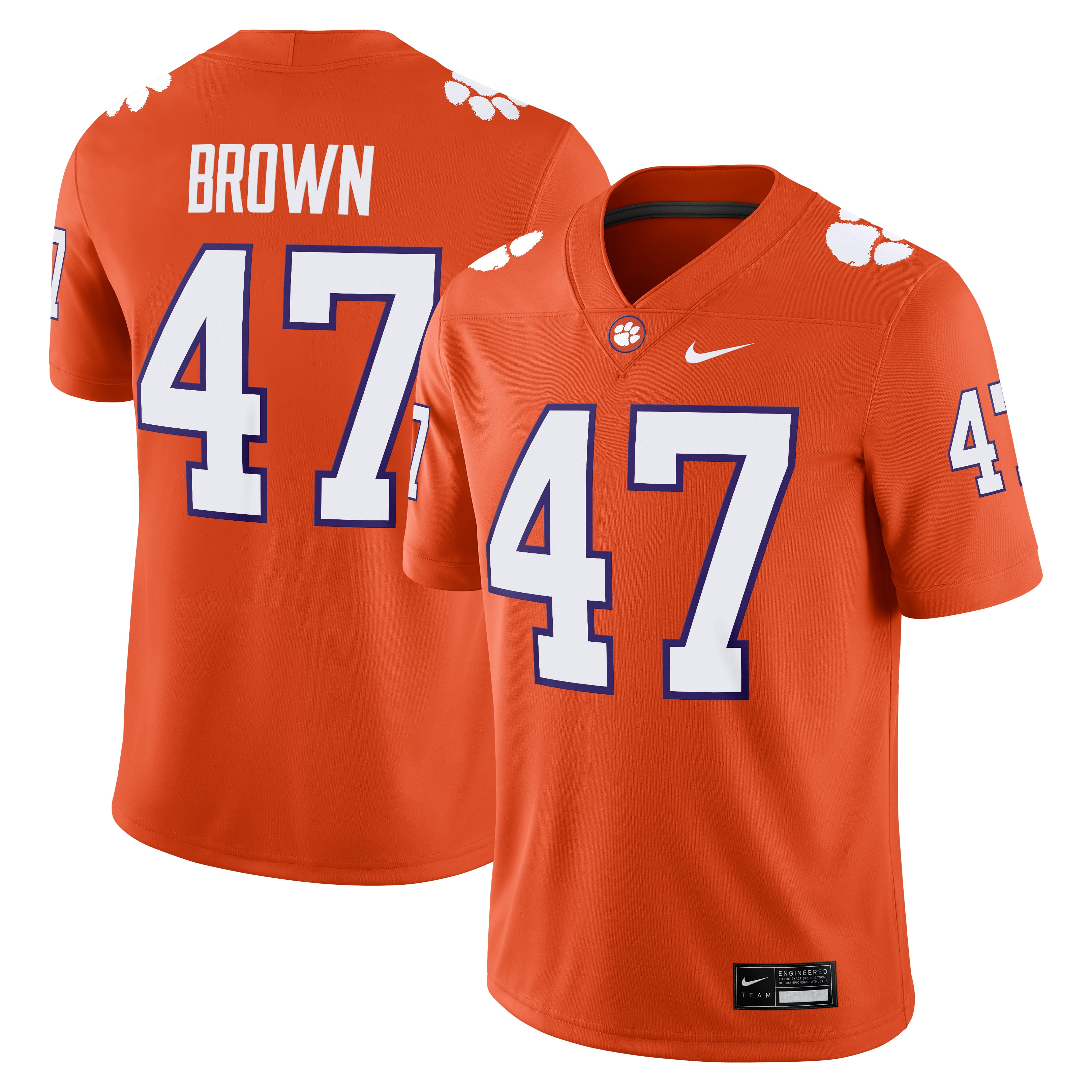 Men's Nike Sammy Brown Orange Clemson Tigers Game Football Jersey