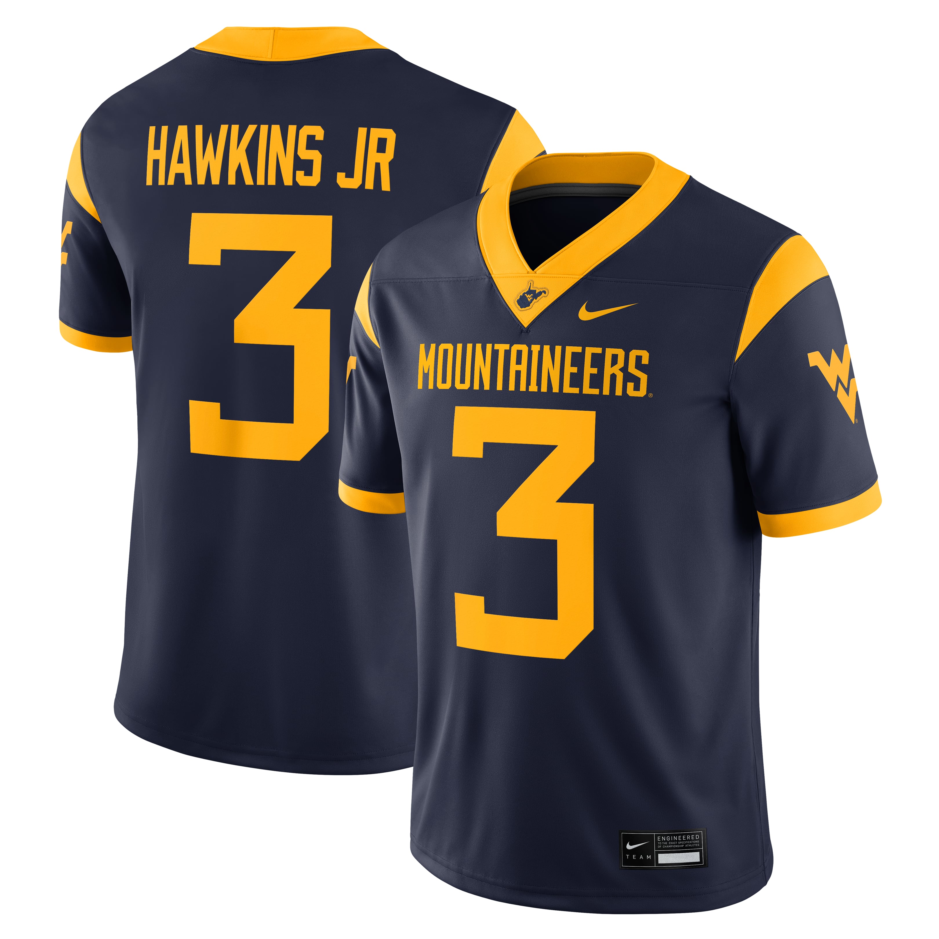 Men's Nike Michael Hawkins Jr. Navy West Virginia Mountaineers Game Football Jersey