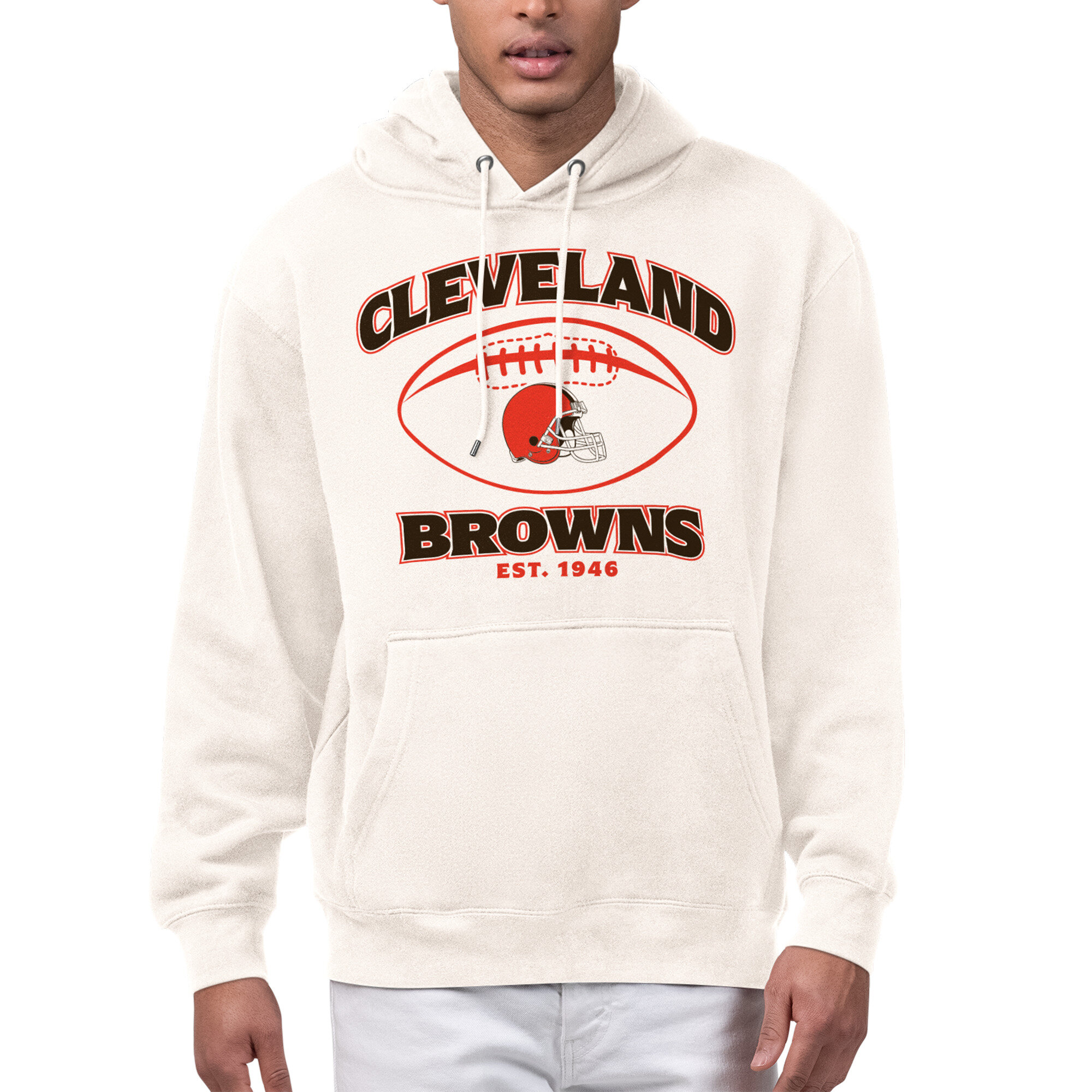 Men's Starter Cream Cleveland Browns Kickoff Fleece Hoodie