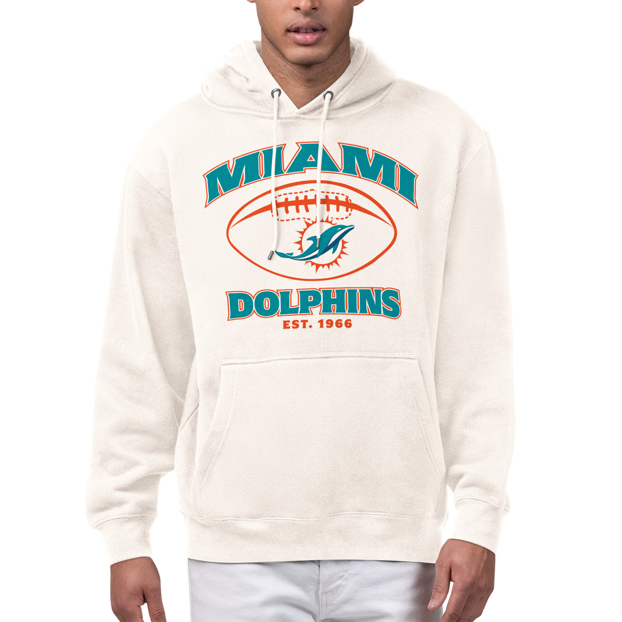 Men's Starter Cream Miami Dolphins Kickoff Fleece Hoodie