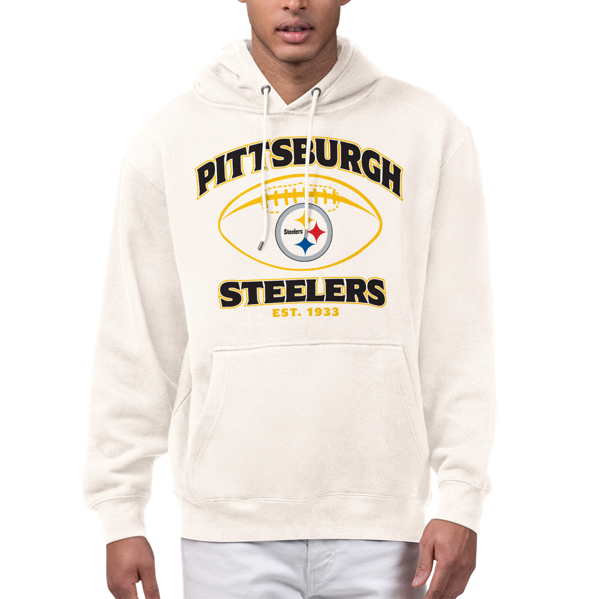 Men's Starter Cream Pittsburgh Steelers Kickoff Fleece Hoodie