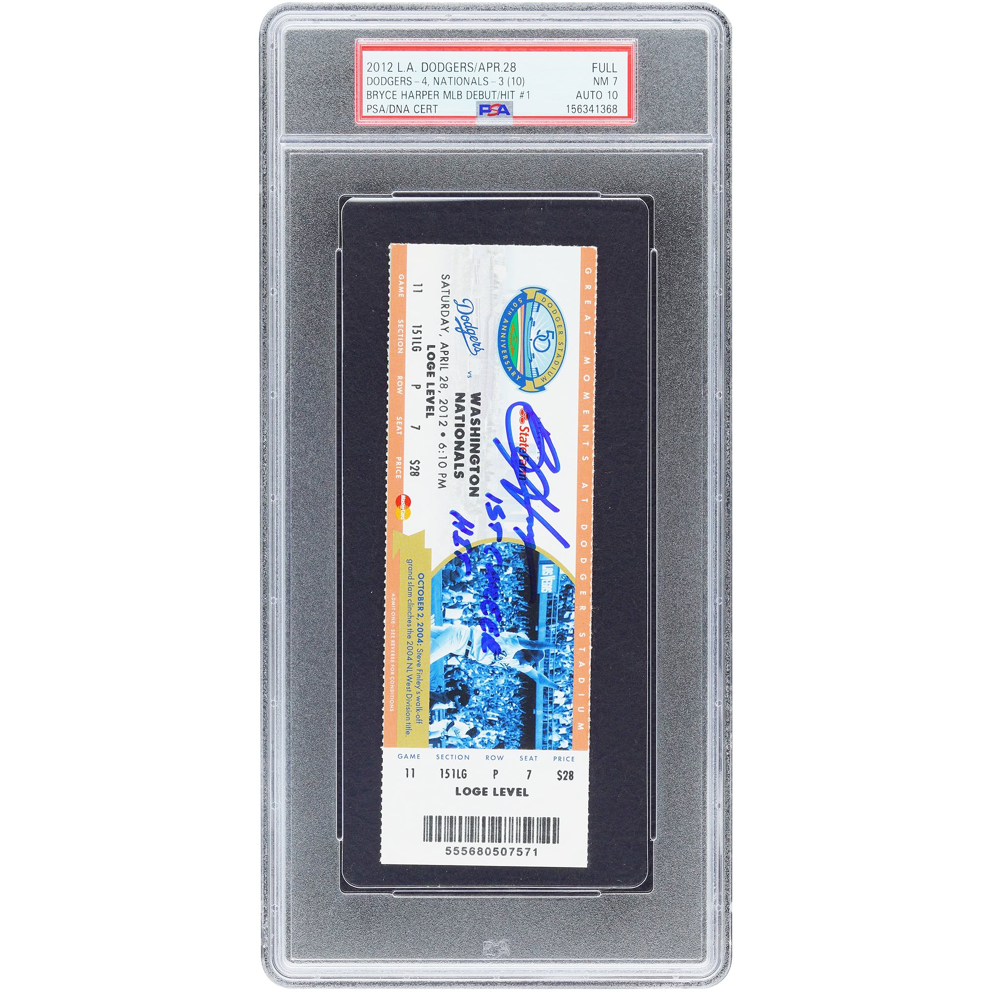 Bryce Harper Washington Nationals Autographed MLB Debut & Hit #1 PSA Authenticated / Ticket from April 28