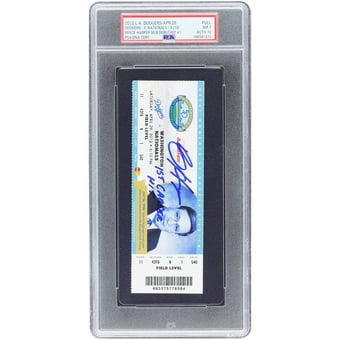 "Bryce Harper Washington Nationals Autographed MLB Debut & Hit #1 PSA Authenticated 7/10 Ticket from April 28, 2012 with ""1st Career Hit"" Inscription"