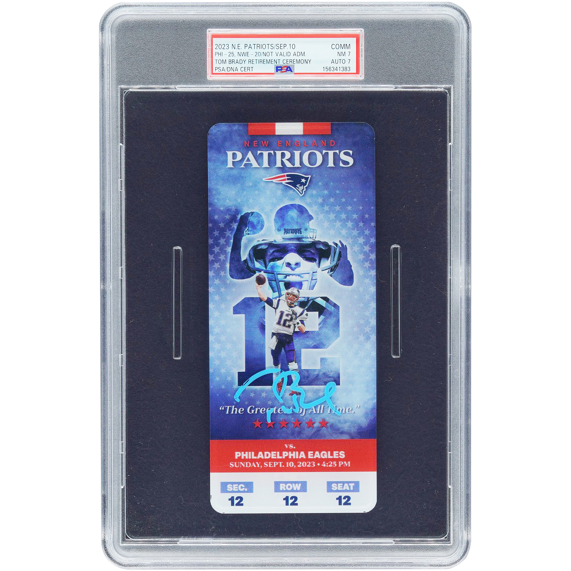Tom Brady New England Patriots Autographed Tom Brady Retirement Ceremony Commemorative Ticket PSA Authenticated / Ticket from September 10