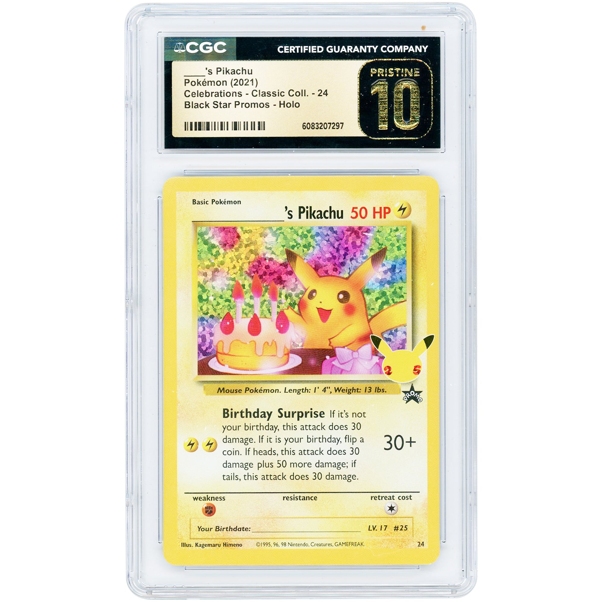 ______'s Pikachu 2021 Pokemon Celebrations Classic Collection Black Star Promo #24 CGC Authenticated Pristine 10 Card
