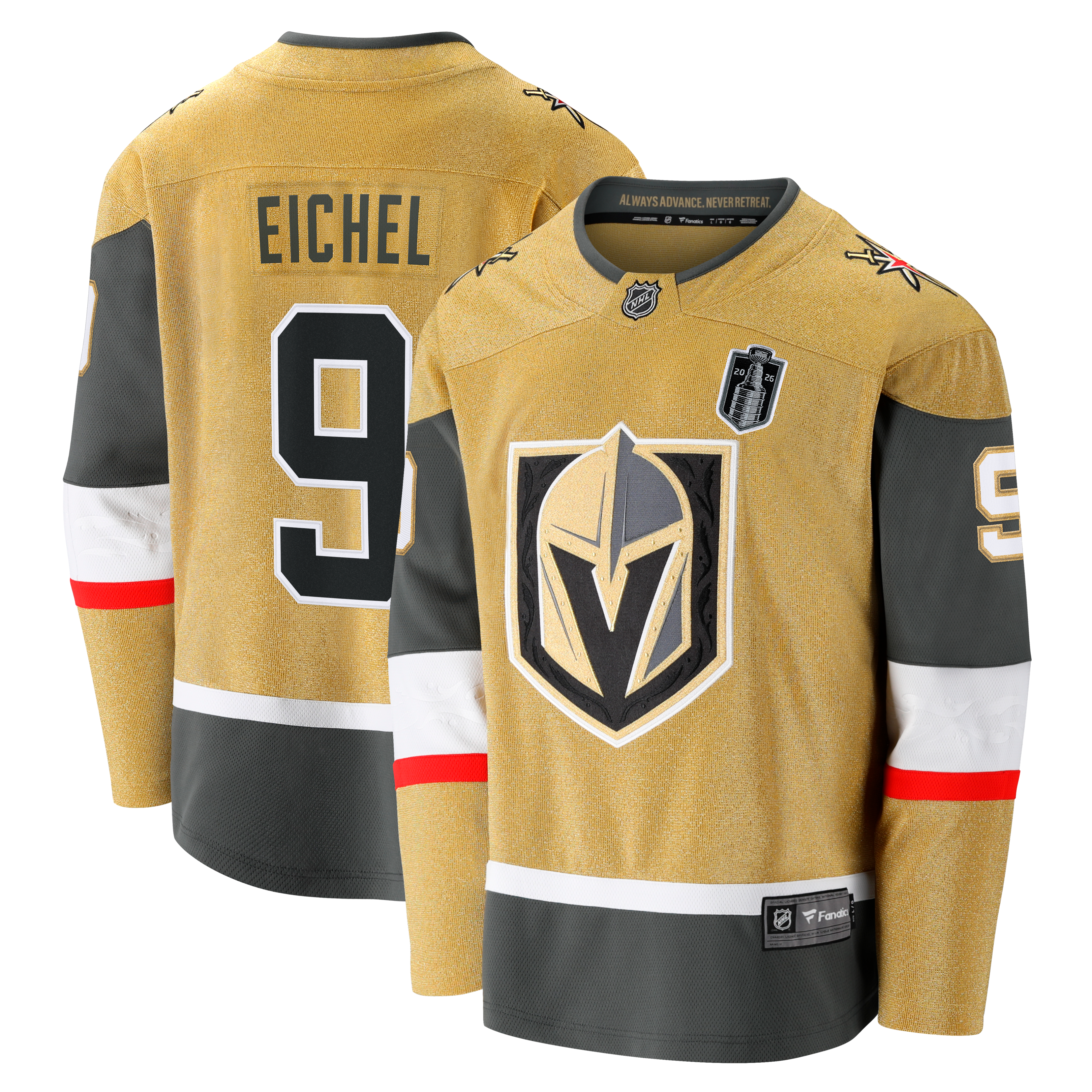Men's Fanatics Jack Eichel Gold Vegas Golden Knights 2026 Stanley Cup Final Breakaway Jersey