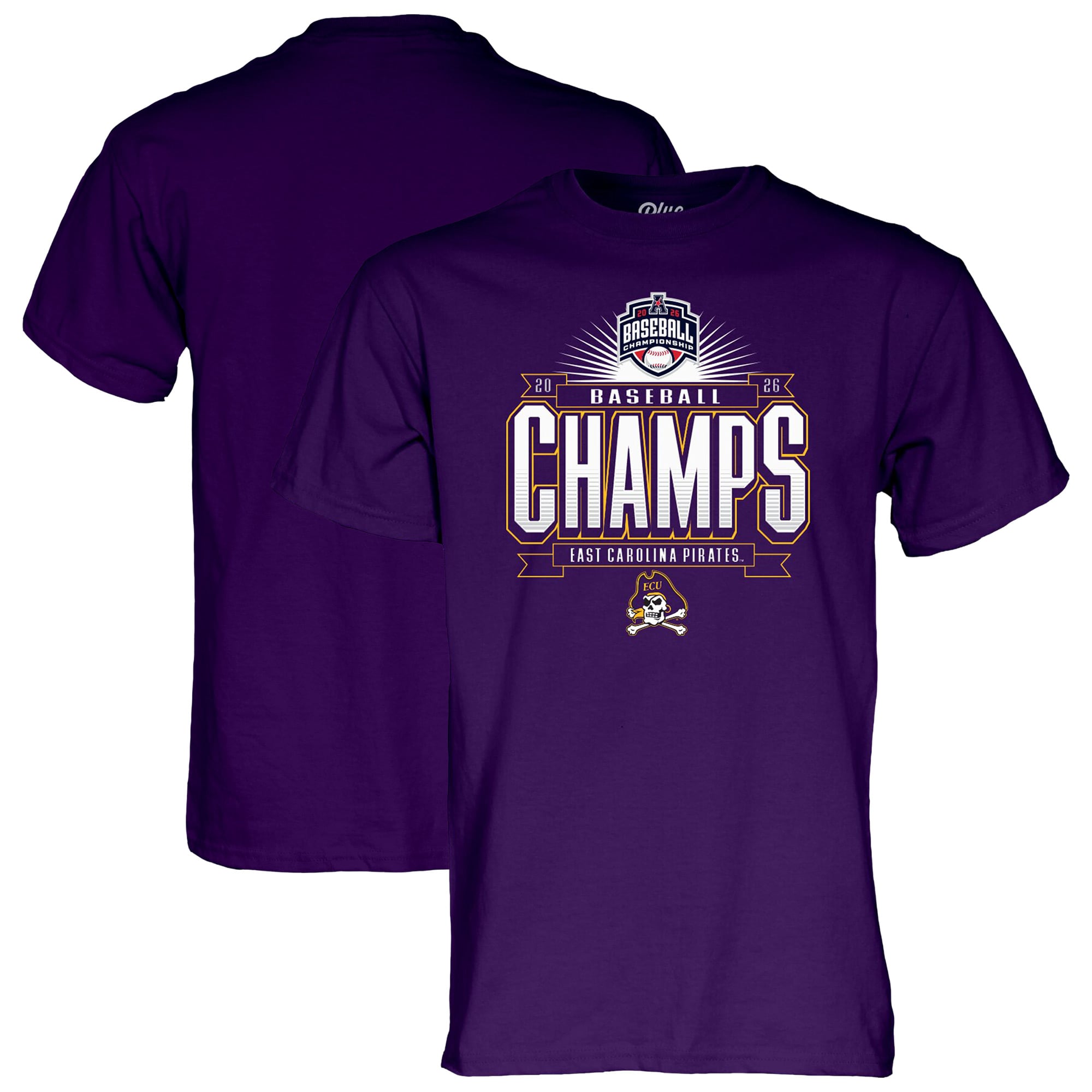 Unisex Blue 84  Purple ECU Pirates 2026 American Conference Baseball Champions T-Shirt