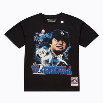 Men's Mitchell & Ness Fernando Valenzuela Black Los Angeles Dodgers Cooperstown Collection Big & Tall Legendary Collage Player Graphic T-Shirt