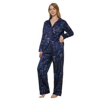 Women's Concepts Sport  Navy Dallas Cowboys Poppy Satin Long Sleeve Top and Pants Sleep Set