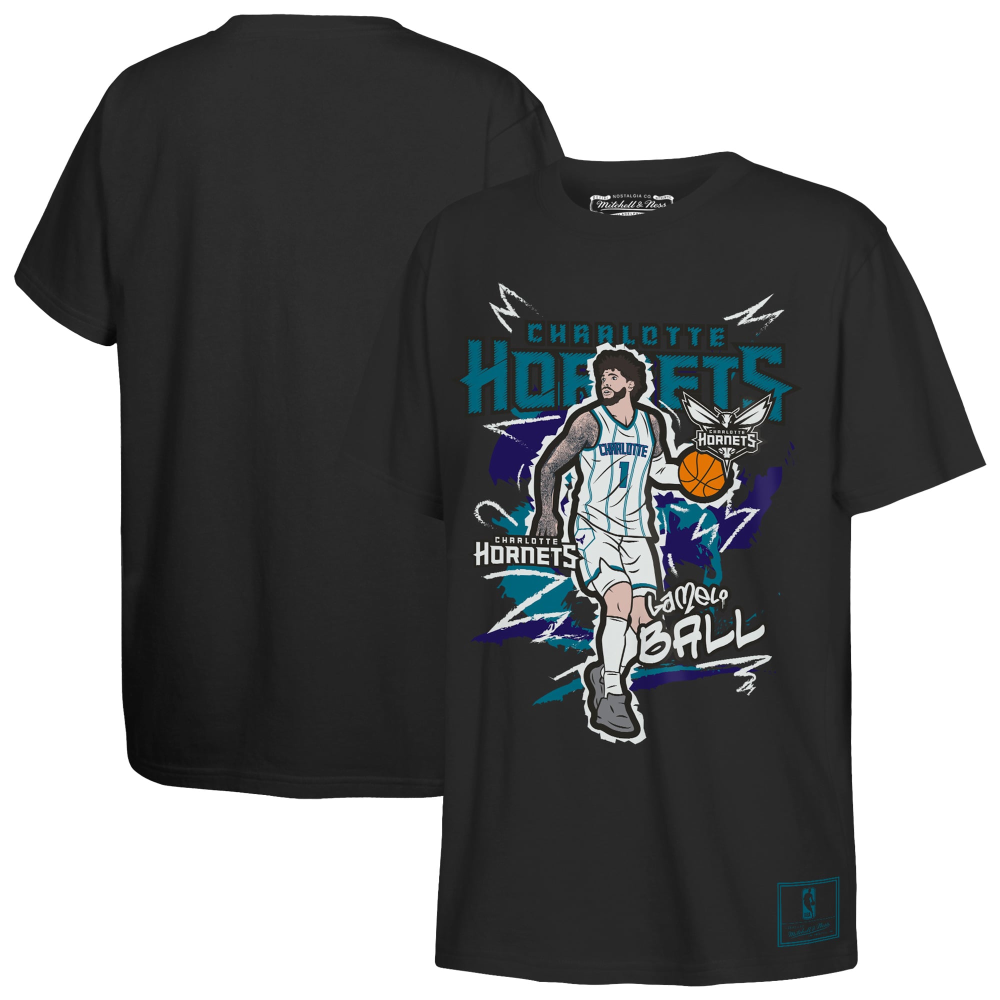 Youth Mitchell & Ness LaMelo Ball Black Charlotte Hornets Chalked Up Player T-Shirt