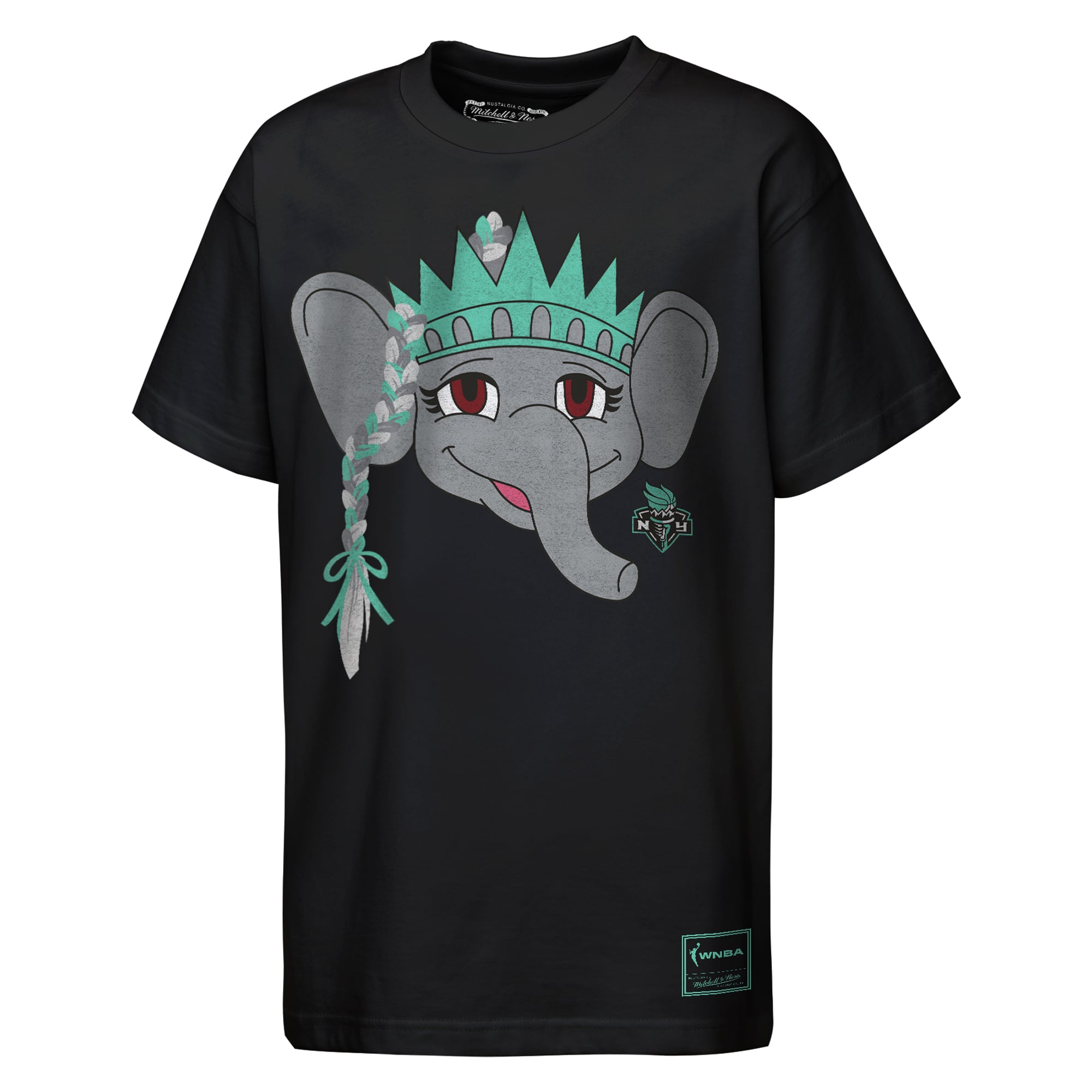 Youth Mitchell & Ness Black New York Liberty Mascot Big Face Heavyweight T-Shirt