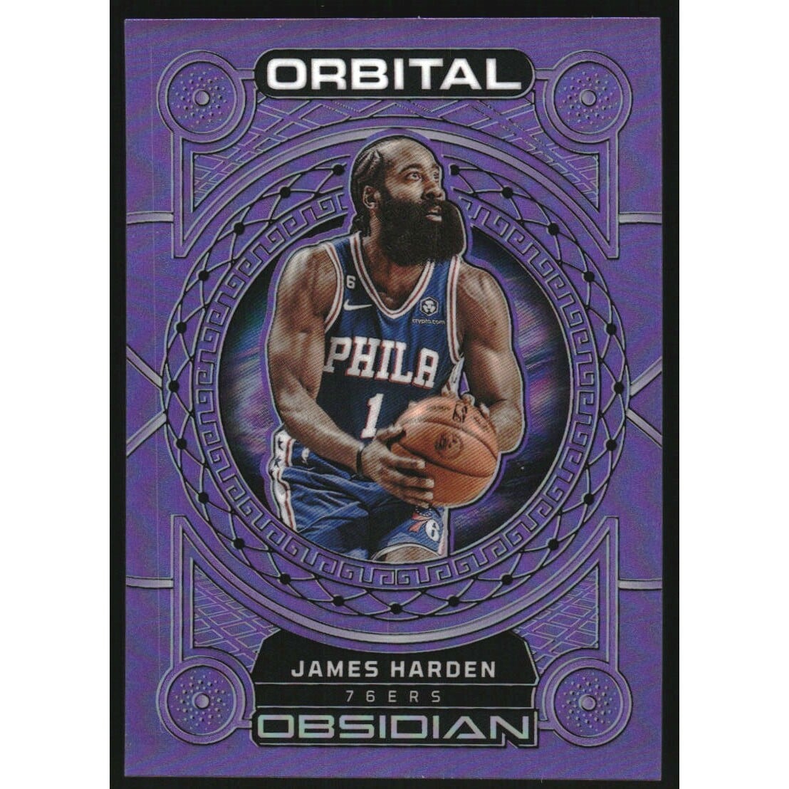 2022-23 Panini Obsidian Orbital Electric Etch Purple Flood #8 James Harden. rookie card picture