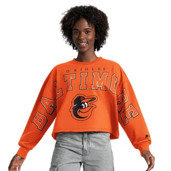 Women's Starter  Orange Baltimore Orioles Bleachers II Cropped Crew Sweatshirt