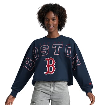 Women's Starter  Navy Boston Red Sox Bleachers II Cropped Crew Sweatshirt