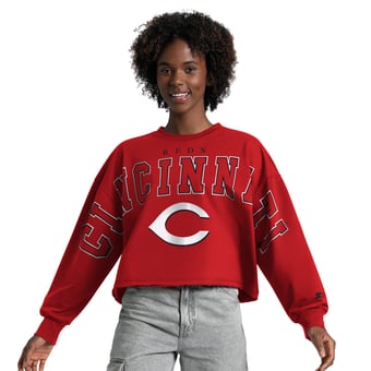 Women's Starter  Red Cincinnati Reds Bleachers II Cropped Crew Sweatshirt