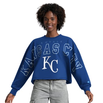 Women's Starter  Royal Kansas City Royals Bleachers II Cropped Crew Sweatshirt