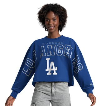 Women's Starter  Royal Los Angeles Dodgers Bleachers II Cropped Crew Sweatshirt