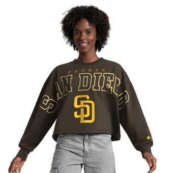 Women's Starter  Brown San Diego Padres Bleachers II Cropped Crew Sweatshirt