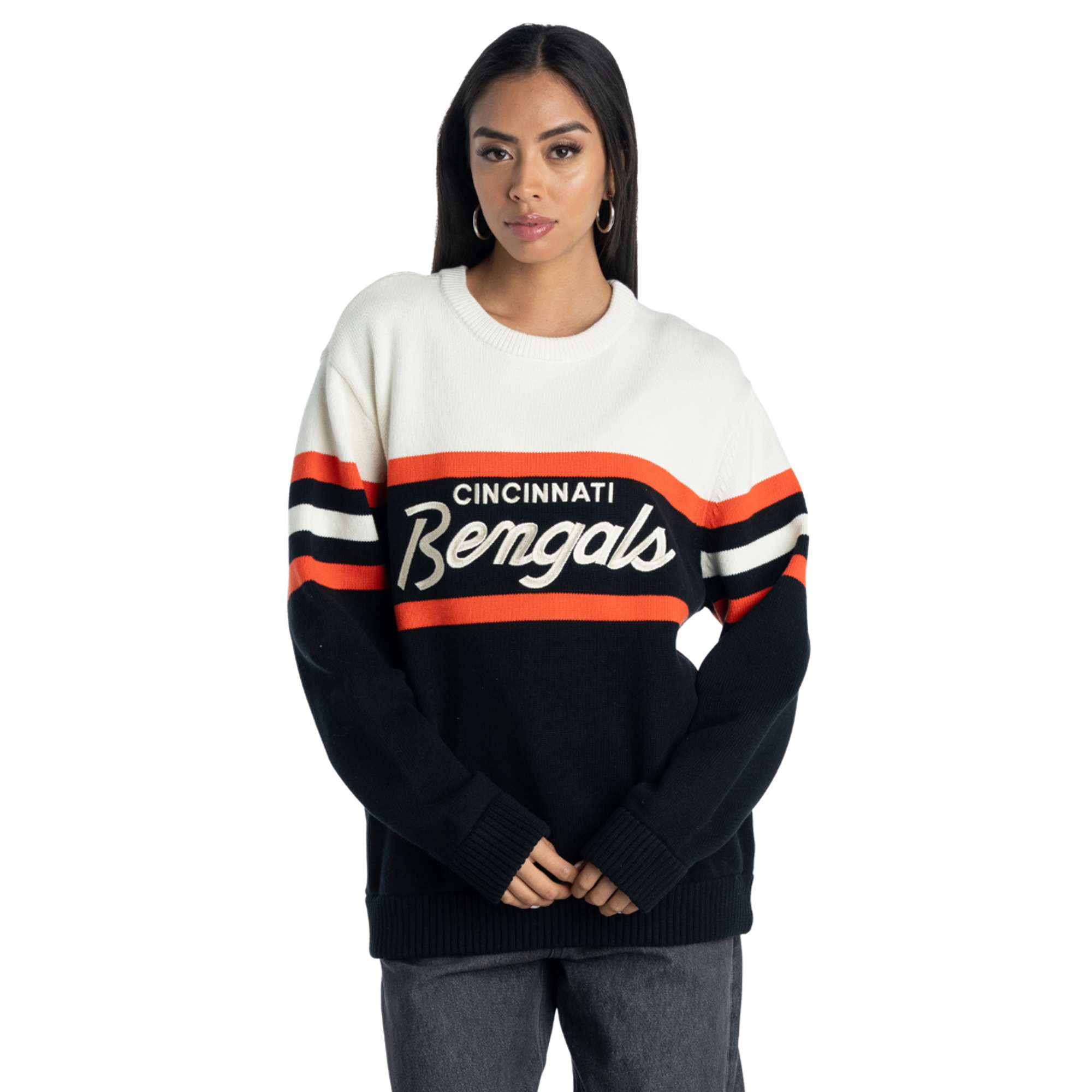 Unisex The Wild Collective Black/Cream Cincinnati Bengals Jacquard Sweater